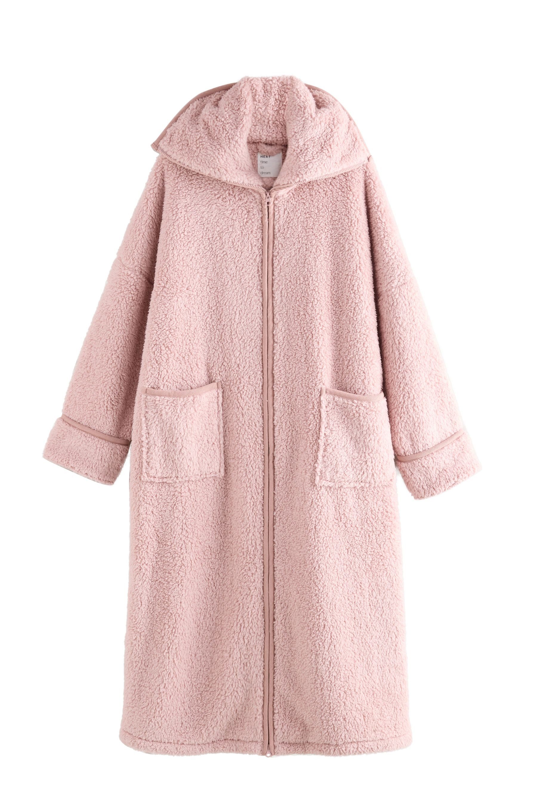 Next Damenbademantel Morgenmantel aus Teddyborg mit Reißverschluss, Polyest günstig online kaufen