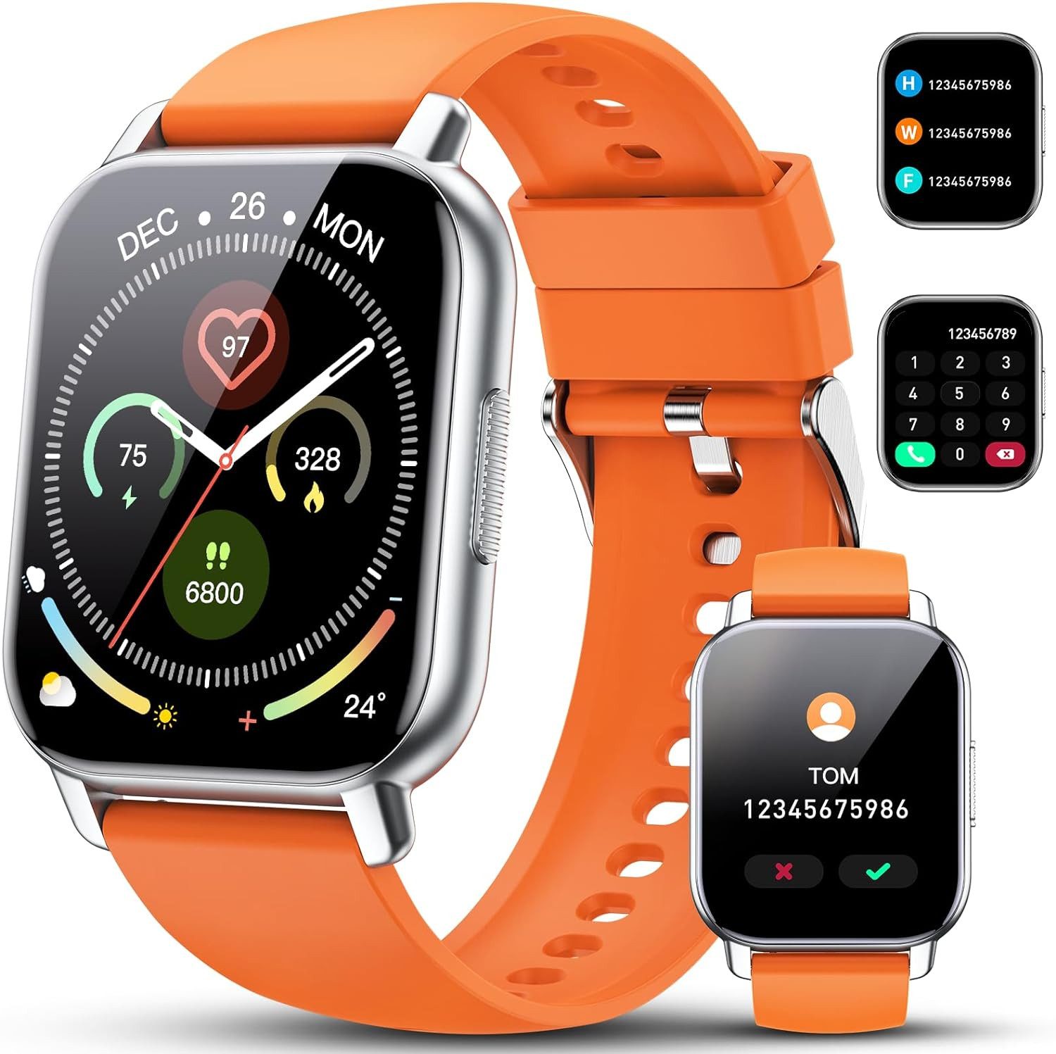 Poounur IP68 Wasserdicht Damen%27s und Herren%27s Smartwatch (1,85 Zoll, Android / iOS), Stilvoller Begleiter für den modernen Alltag