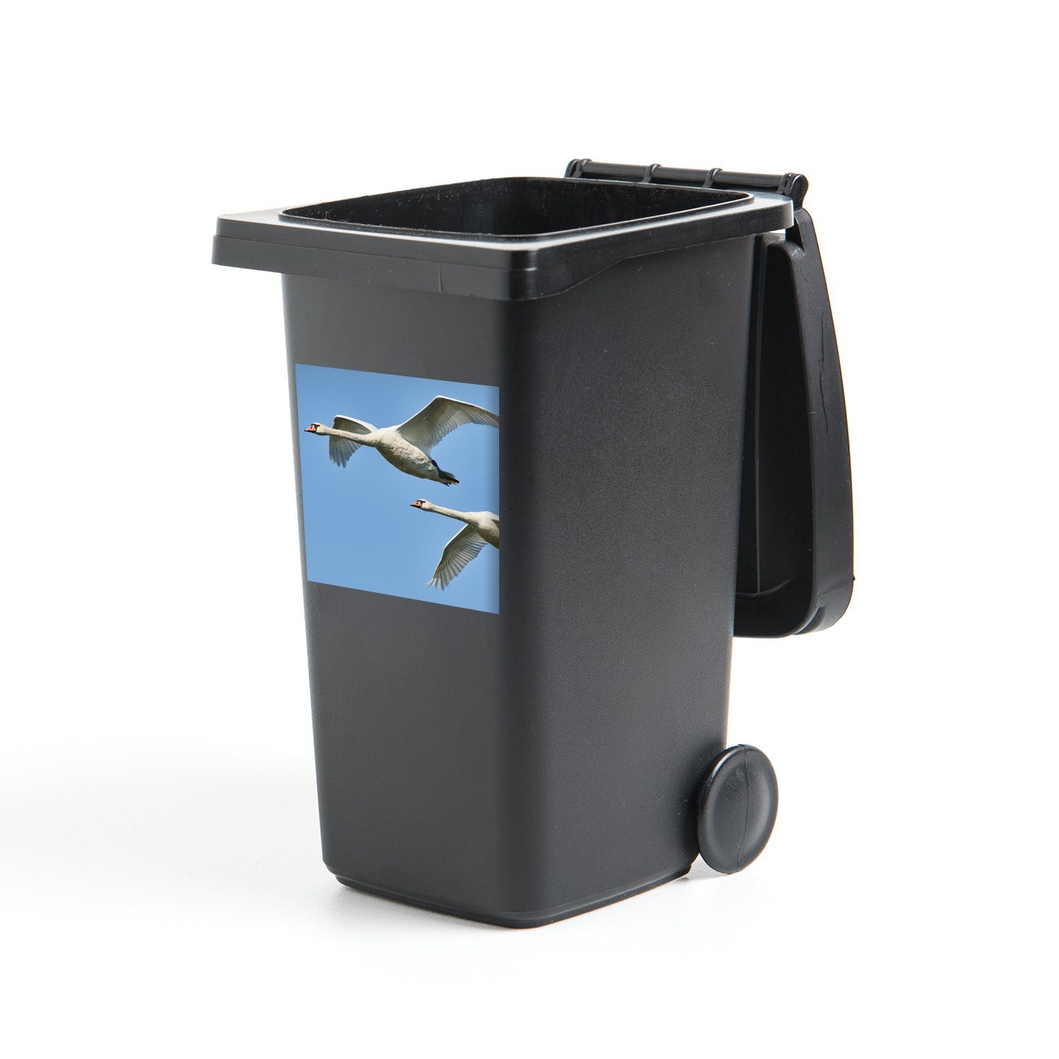 MuchoWow Wandsticker Schwan - Vogel - Himmel - Blau (1 St), Mülleimer-aufkleber, Mülltonne, Sticker, Container, Abfalbehälter