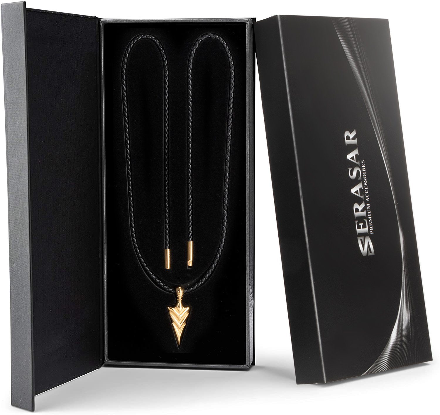 SERASAR Lederband Leder Halskette aus Edelstahl (1-tlg), Gold mit Anhänger Echtleder "Arrow"