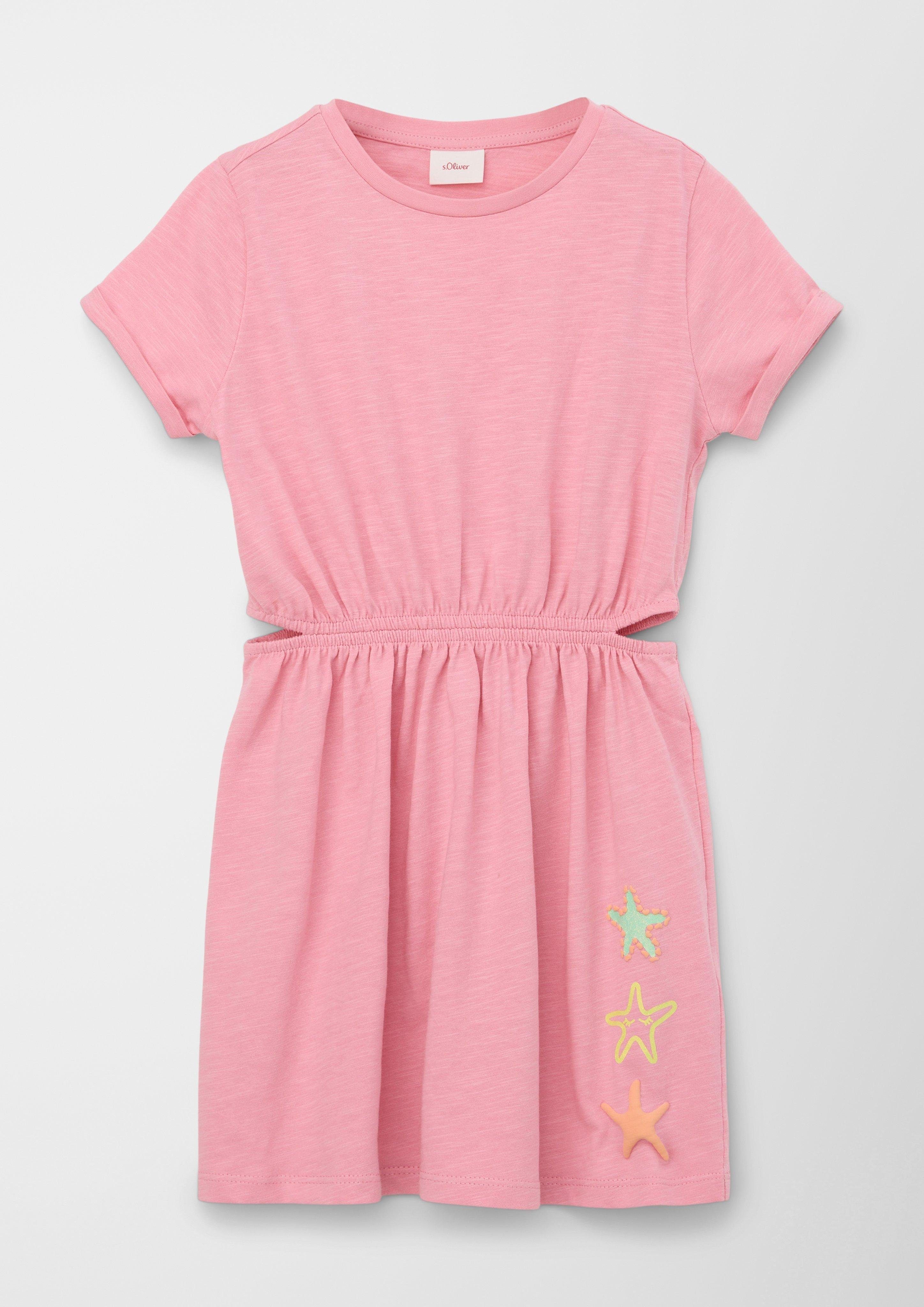 mit Print-Detail Kleid Minikleid Cut Raffung rosa Out, s.Oliver