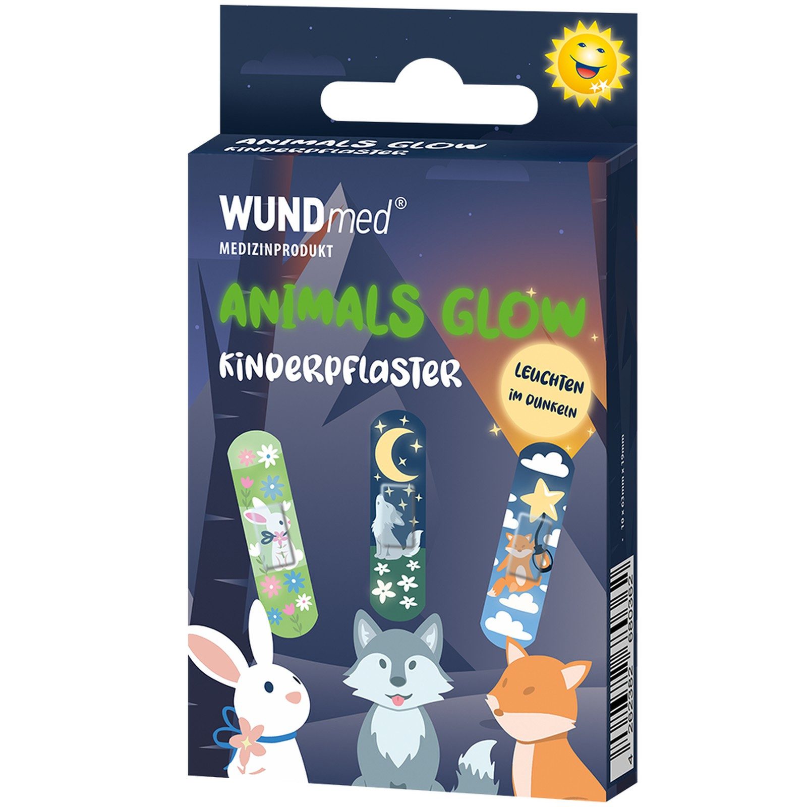 Wundmed Wundpflaster Kinderpflaster Animals Glow 10 Stück, Glow in the Dark Effekt