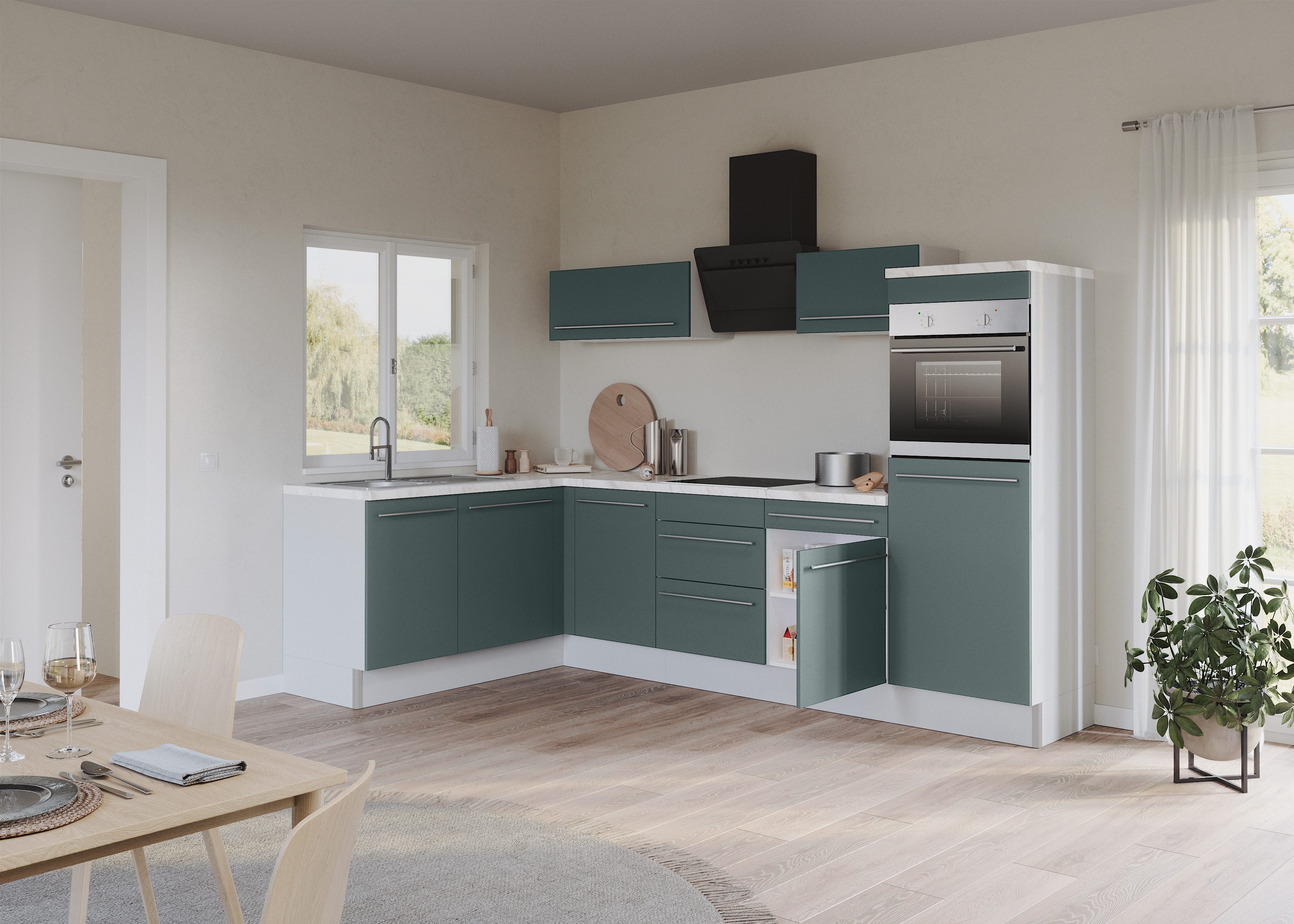 KOCHSTATION Küche KS-Bern2, Stellmaße 295 x 175 cm, wahlweise mit E-Geräten