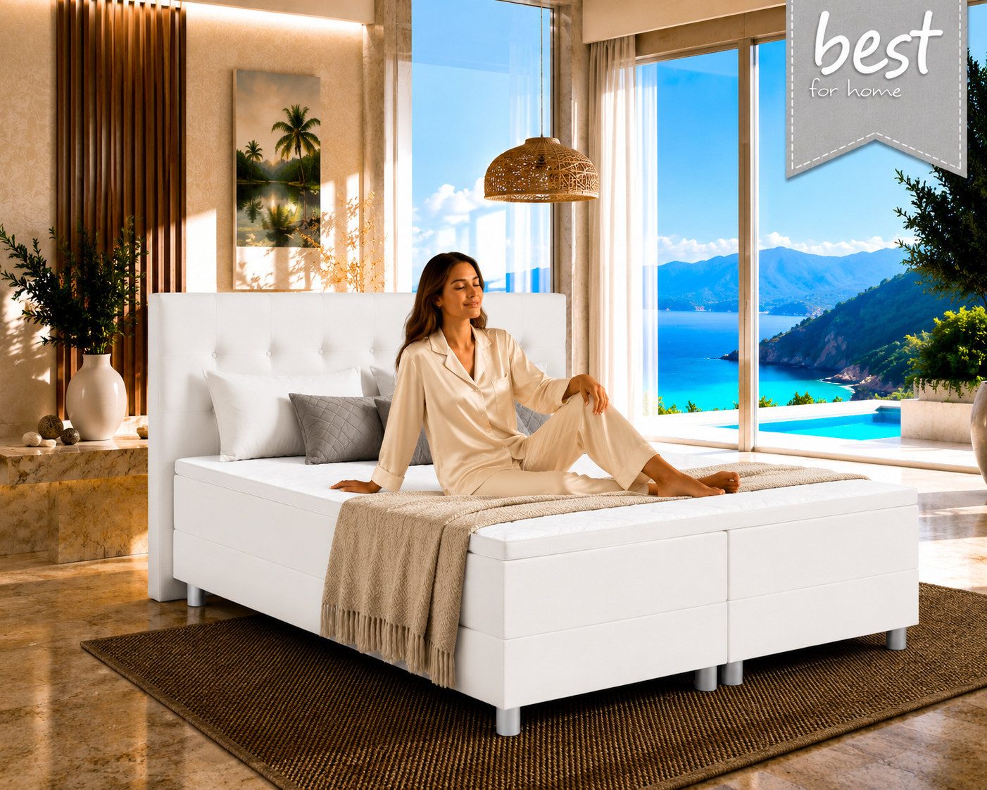 Best for Home Boxbett Neo Sawana Komfortable Bonellfederkernmatratze mit 5 cm Topper (Komplettbett, 4-St., 90x200 120x200 140x200 160x200 180x200 200x200), 7-Zonen-Bonnellfederkernmatratze, ergonomischer Schlafkomfort