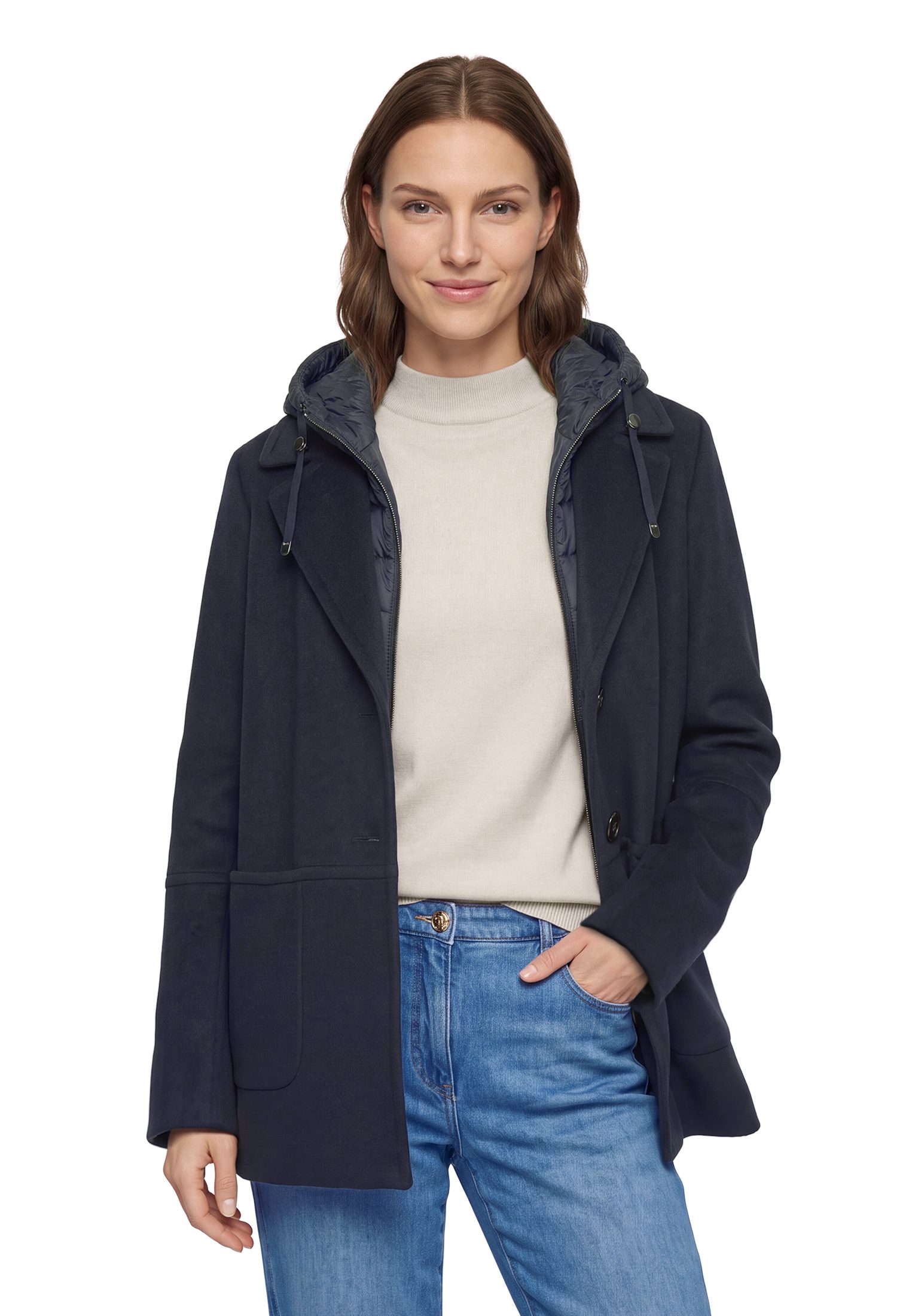 Gil Bret Fleecejacke mit Reverskragen und Steppkapuze