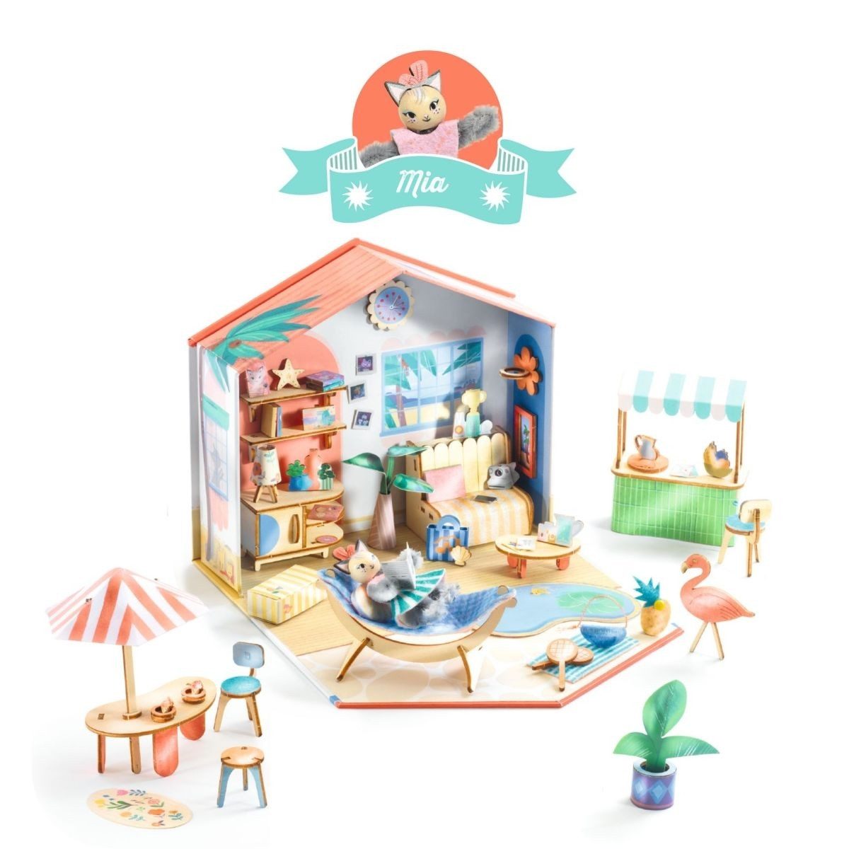 DJECO Kreativset Mi House Miniaturhaus Bastelset mit Möbeln, Figur & Aufbewahrung