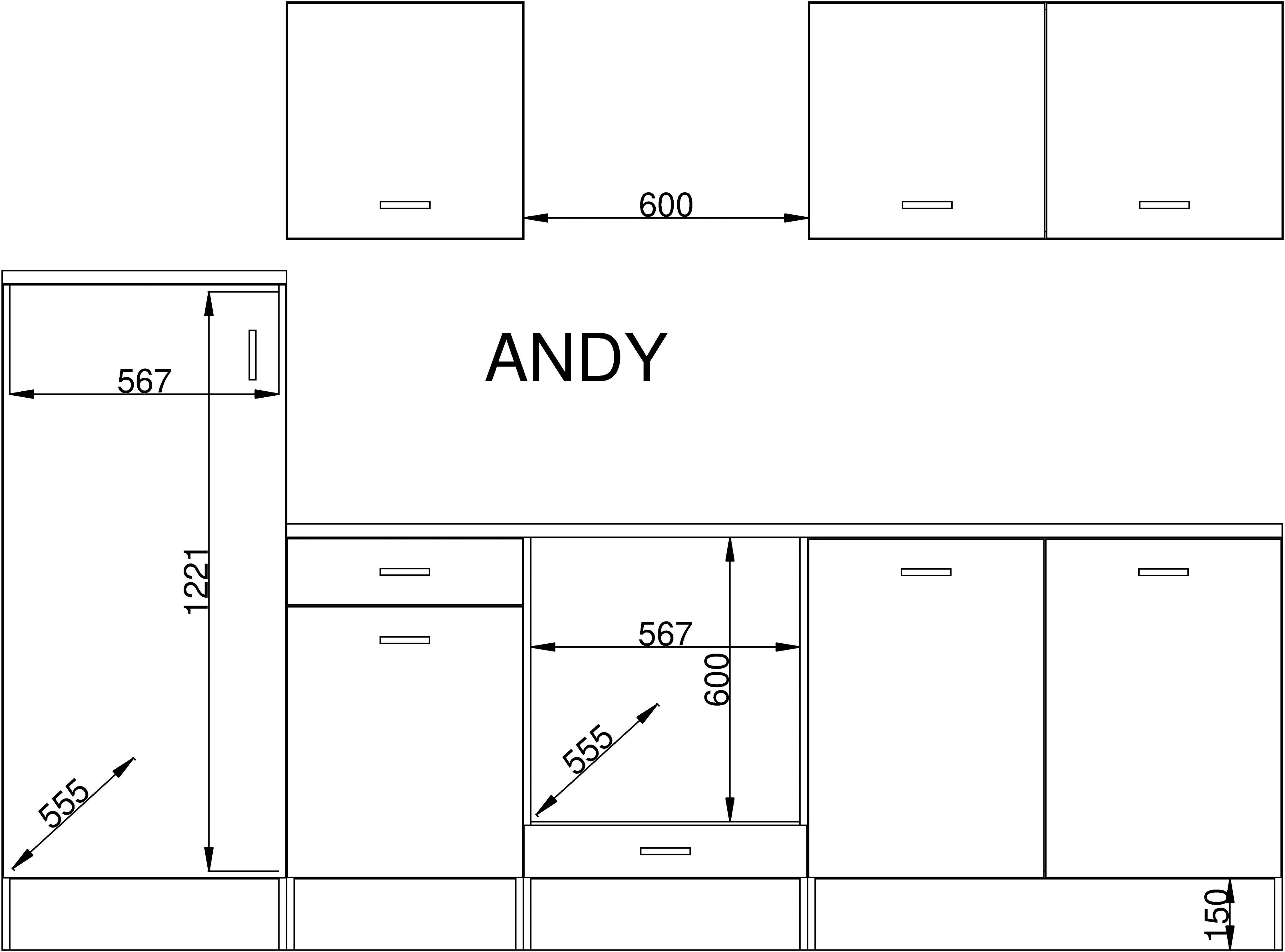 Küchenzeile cm, Andy, 270 Balculina E-Geräten wahlweise mit BASIC Breite by