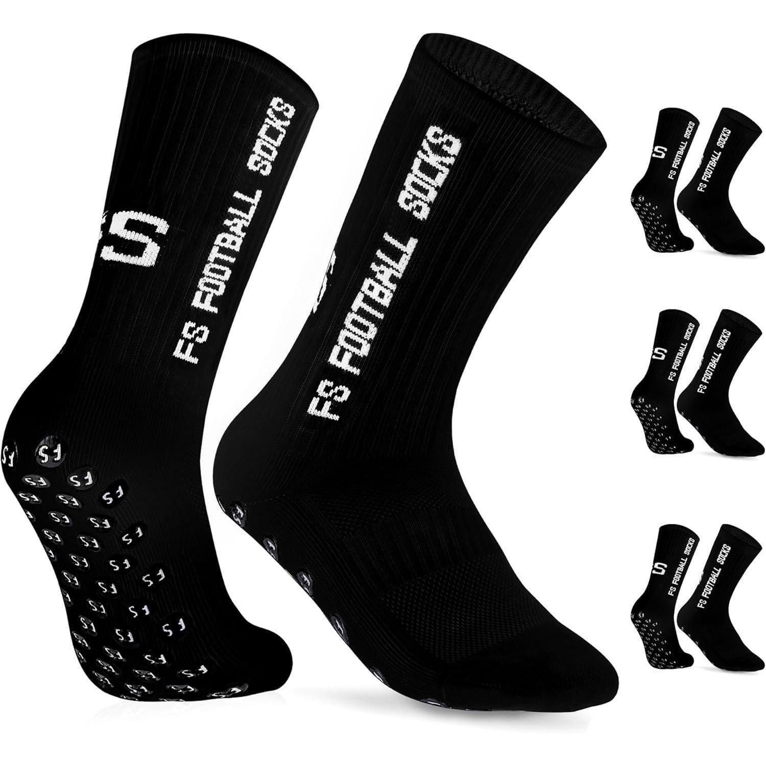 Fußballtor Fußballsocken 3 Paar Rutschfest Grip Herren Damen 39-46 Schwarz
