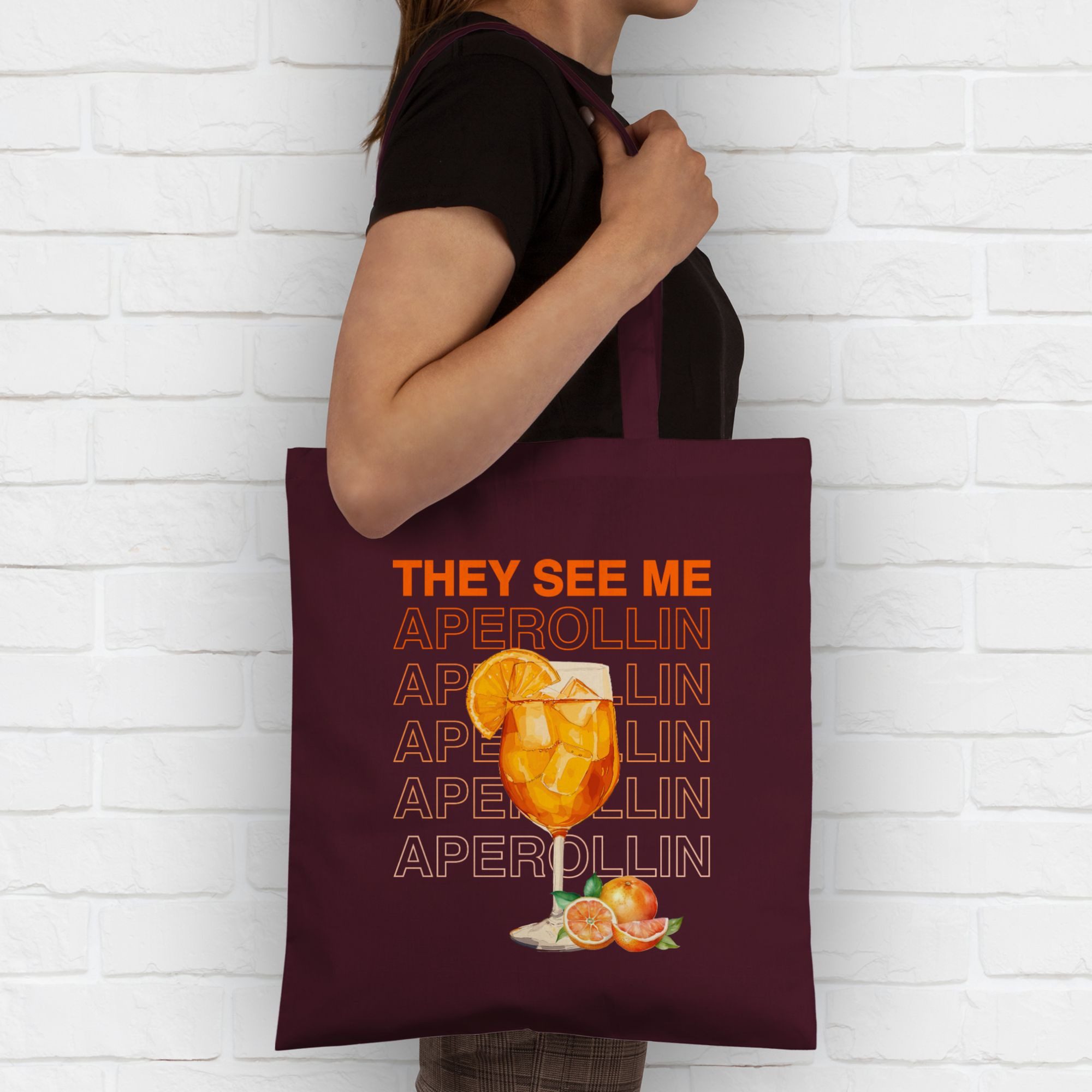 Shirtracer Umhängetasche They see me Aperollin, Aperol Spritz, Holy Aperoli, Geschenk Aperol, Party & Alkohol