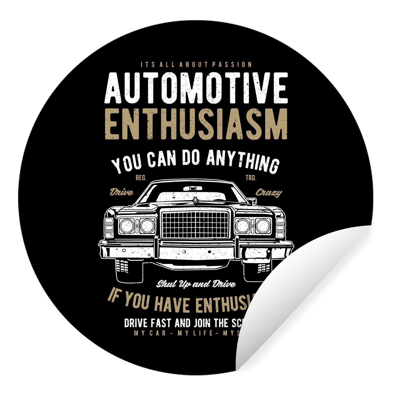 Auto MuchoWow Oldtimer Tapetenkreis für - (1 St), - Tapetenaufkleber, Rund, Zitate Wohnzimmer Kinderzimmer, Mancave - Wandsticker