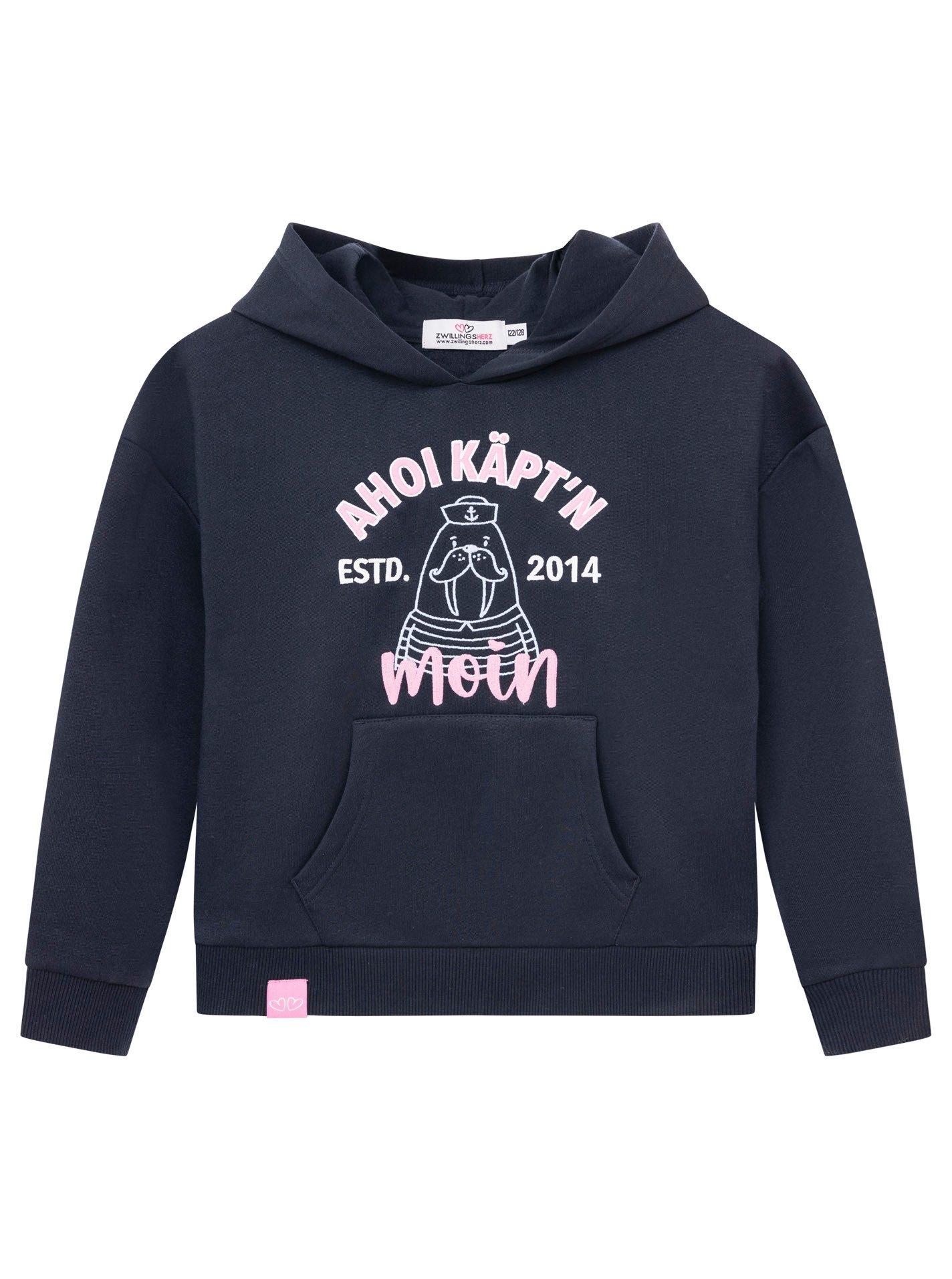 Zwillingsherz Hoodie "Ahoi Käpt´n" Mini-Me,mit süßem Seehund mit Kapitänsmütze und Schriftzug – Bild 5 von 5