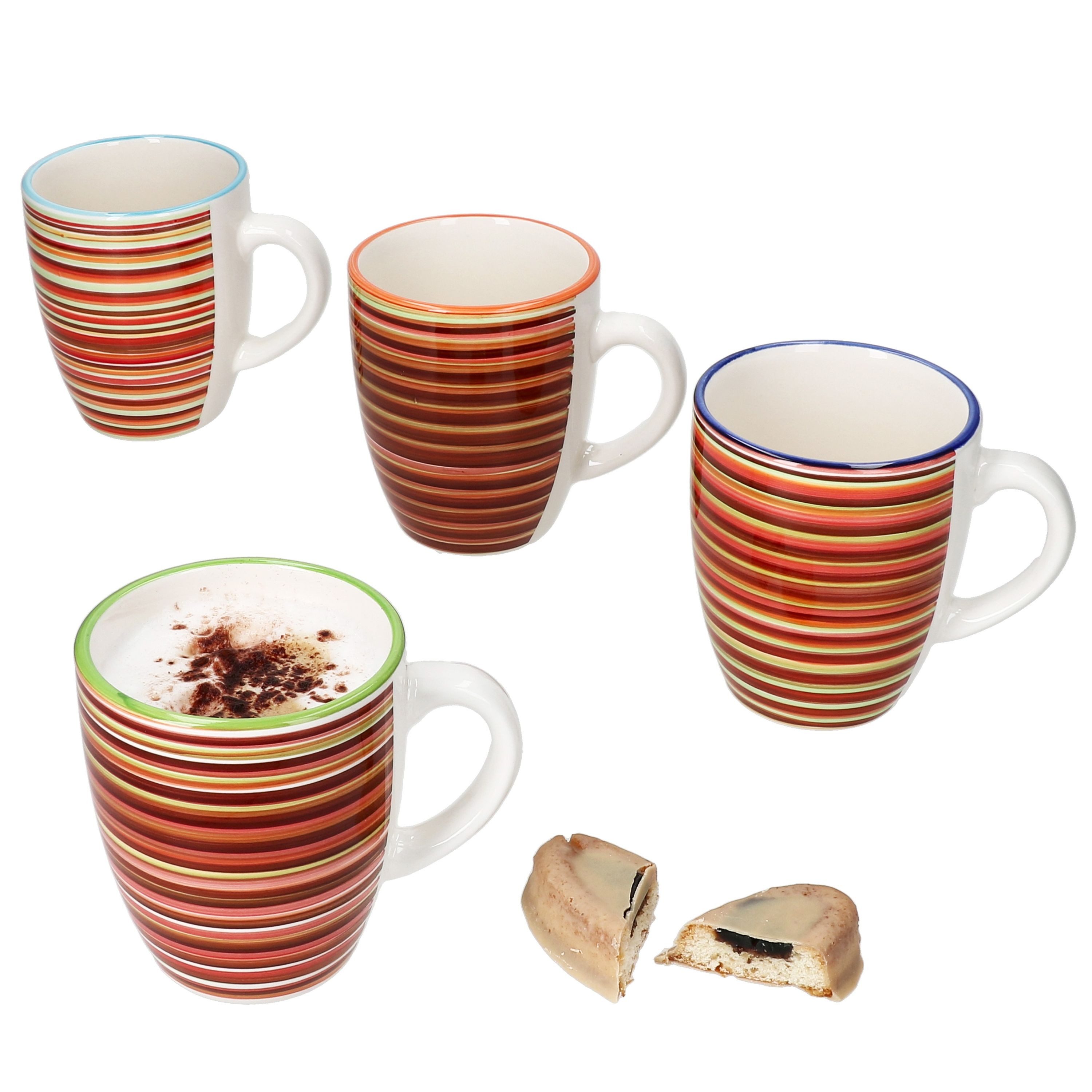 MamboCat Кухлі 4er Set Linea Чашки 320ml Steingut-Tassen 4 Pers gestreift Tee, Steingut