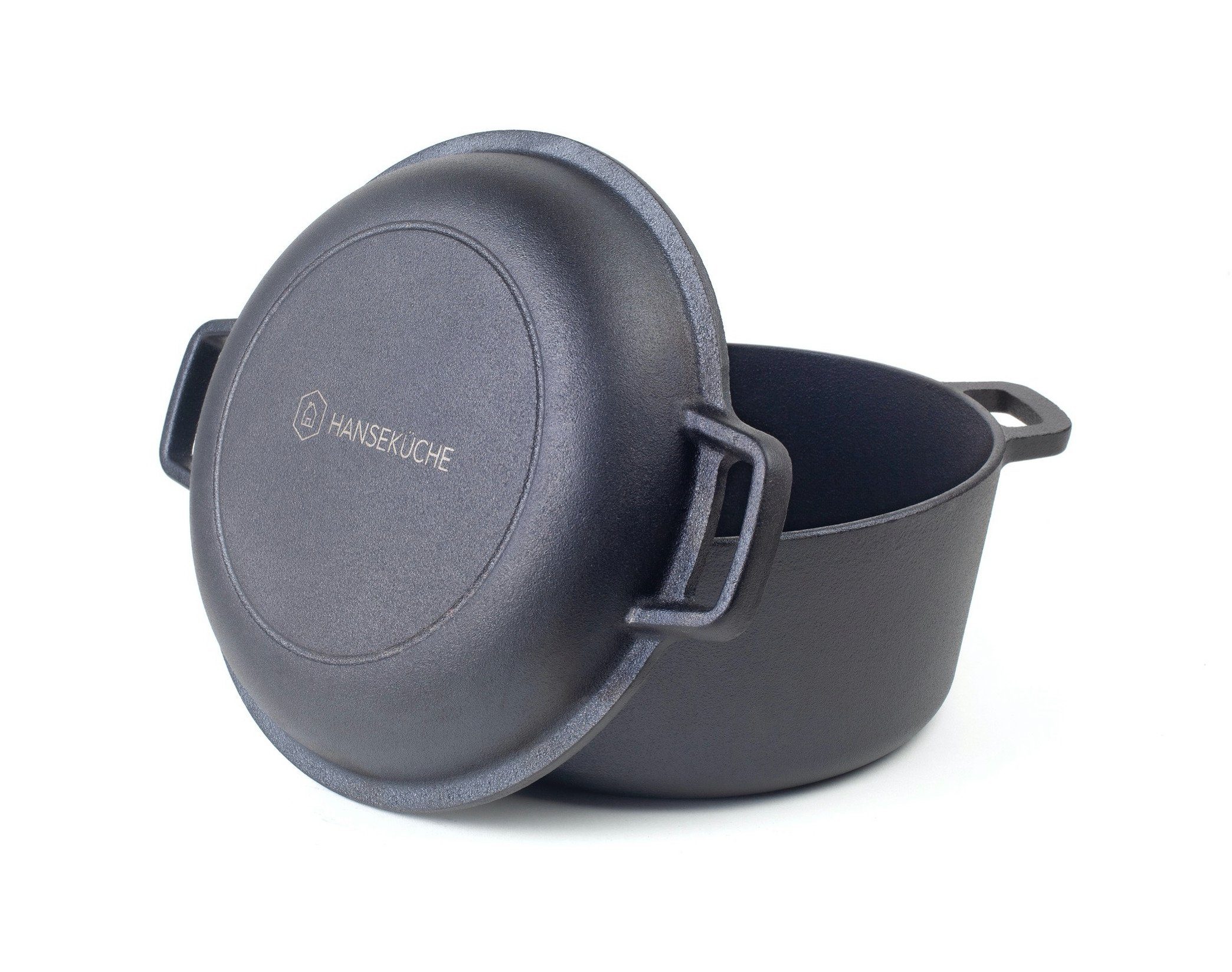 Hanseküche Grilltopf Gusseisen Topf – Eingebrannter Topf zum Brotbacken - Ø 26 cm, Gusseisen (2in1 Topf, 1-tlg., Topf und Deckel), Induktionsgeeignet