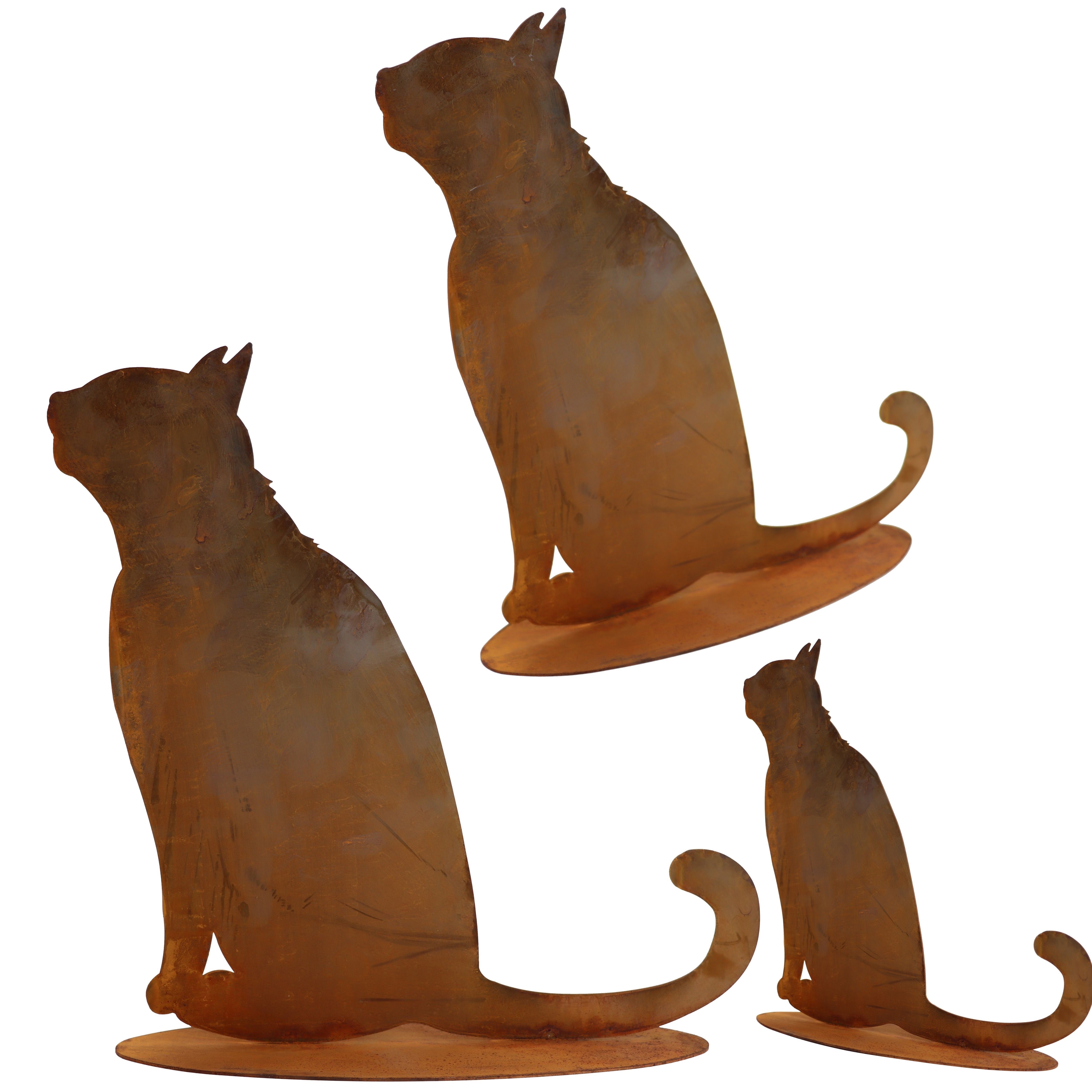 Rostikal Gartenfigur Katze Edelrostfigur 35×33 cm – Metall-Deko wetterfest auf Bodenplatte, (1 St), Große Metallkatze mit Edelrost-Patina – ideal für Garten & Balkon