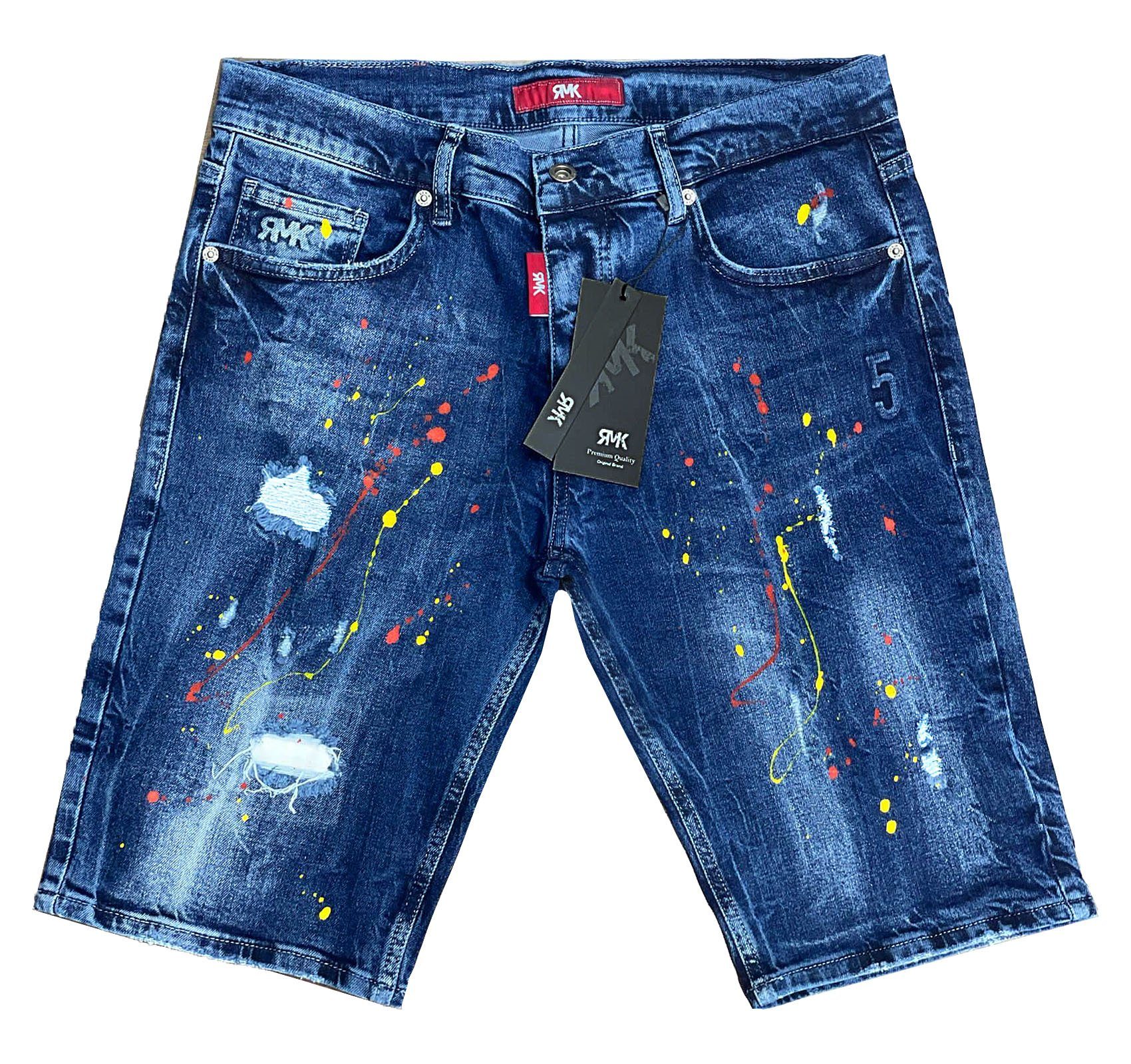 RMK Jeansshorts 5 Pocket Jeans short Blue mit Farbspritzern