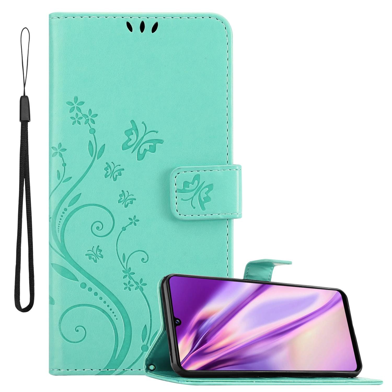 Cadorabo Handyhülle für Samsung Galaxy A42 5G / M42 5G Hülle Samsung Galaxy A42 5G / M42 5G, Hülle Schutzhülle Blumen Flower mit Standfunktion Kartenfach Magnet