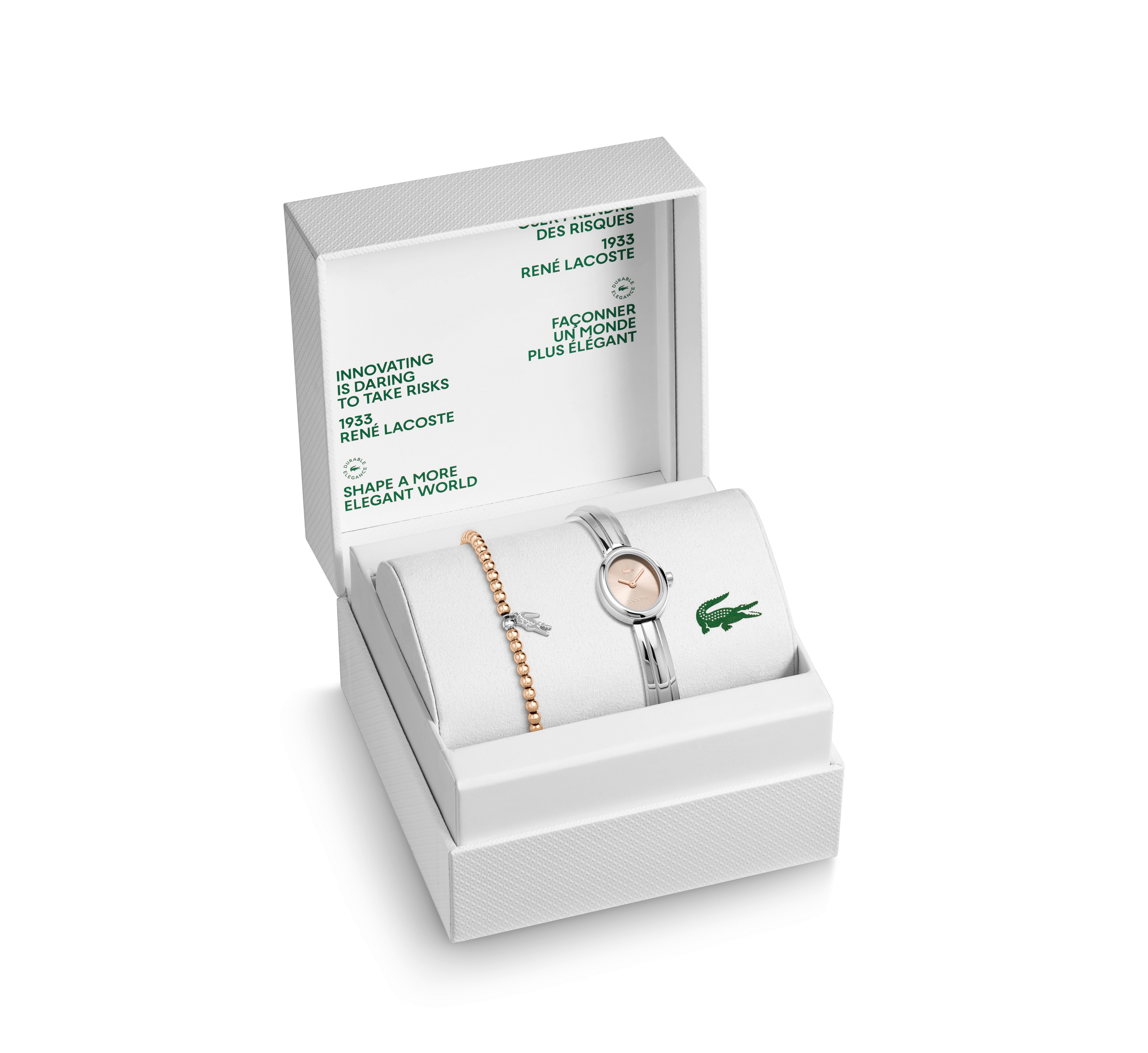 Lacoste Quarzuhr Gift Set 2070066, (Set, 2-tlg., mit Armband), Armbanduhr, Damenuhr, Edelstahlarmband, Ideal auch als Geschenk