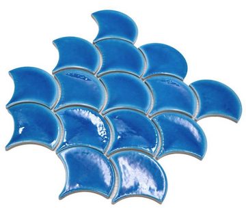 Mosani Mosaikfliesen Mosaikfliese Fächer Fischschuppen uni dunkelblau ice crackled