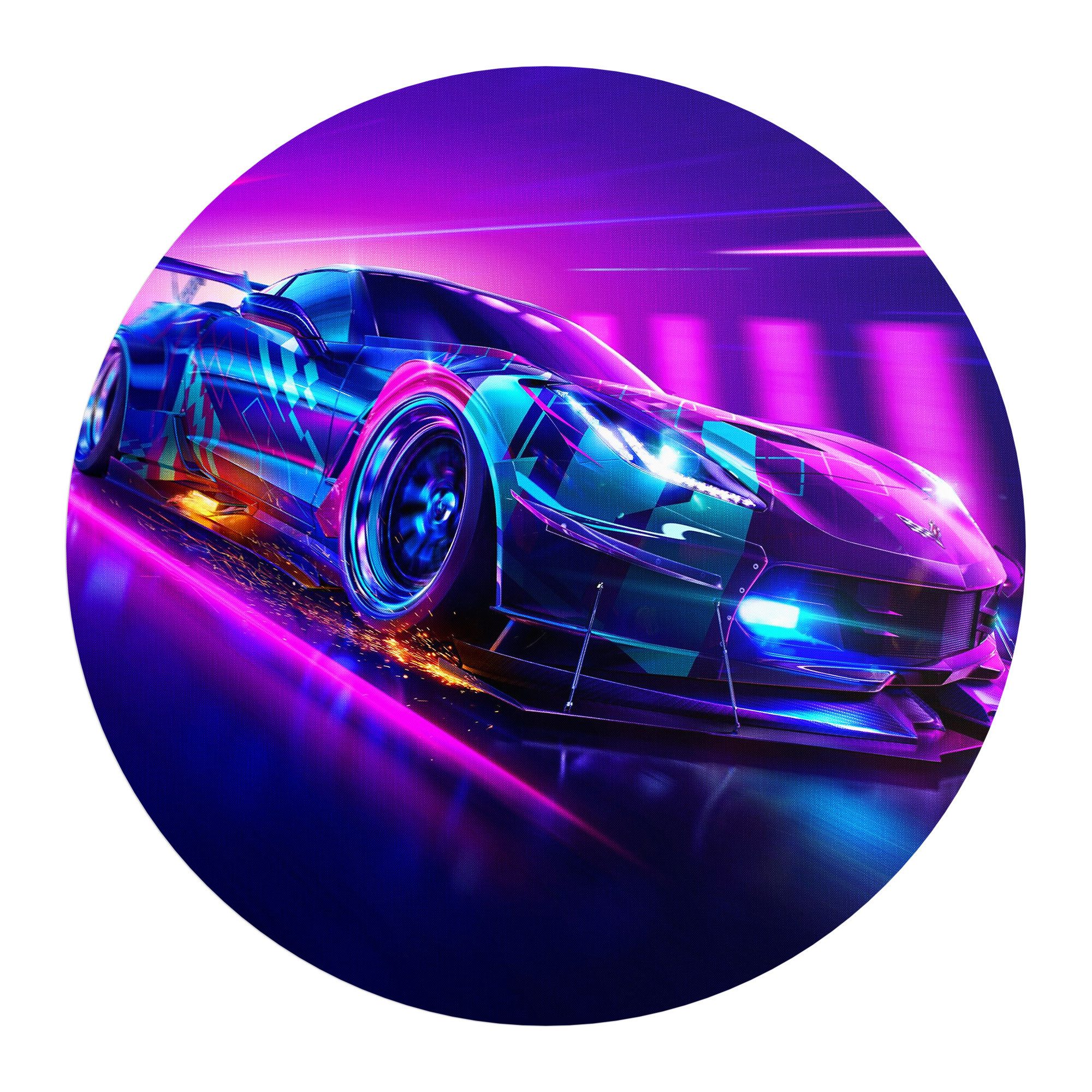 DEQORI Fototapete 'Corvette Verfolgungsjagd', Rund, matte Leinwandstruktur, bedruckt, (1 St), selbstklebend Wandtattoo Motiv Wandtapete Wand Sticker Bild Tapete