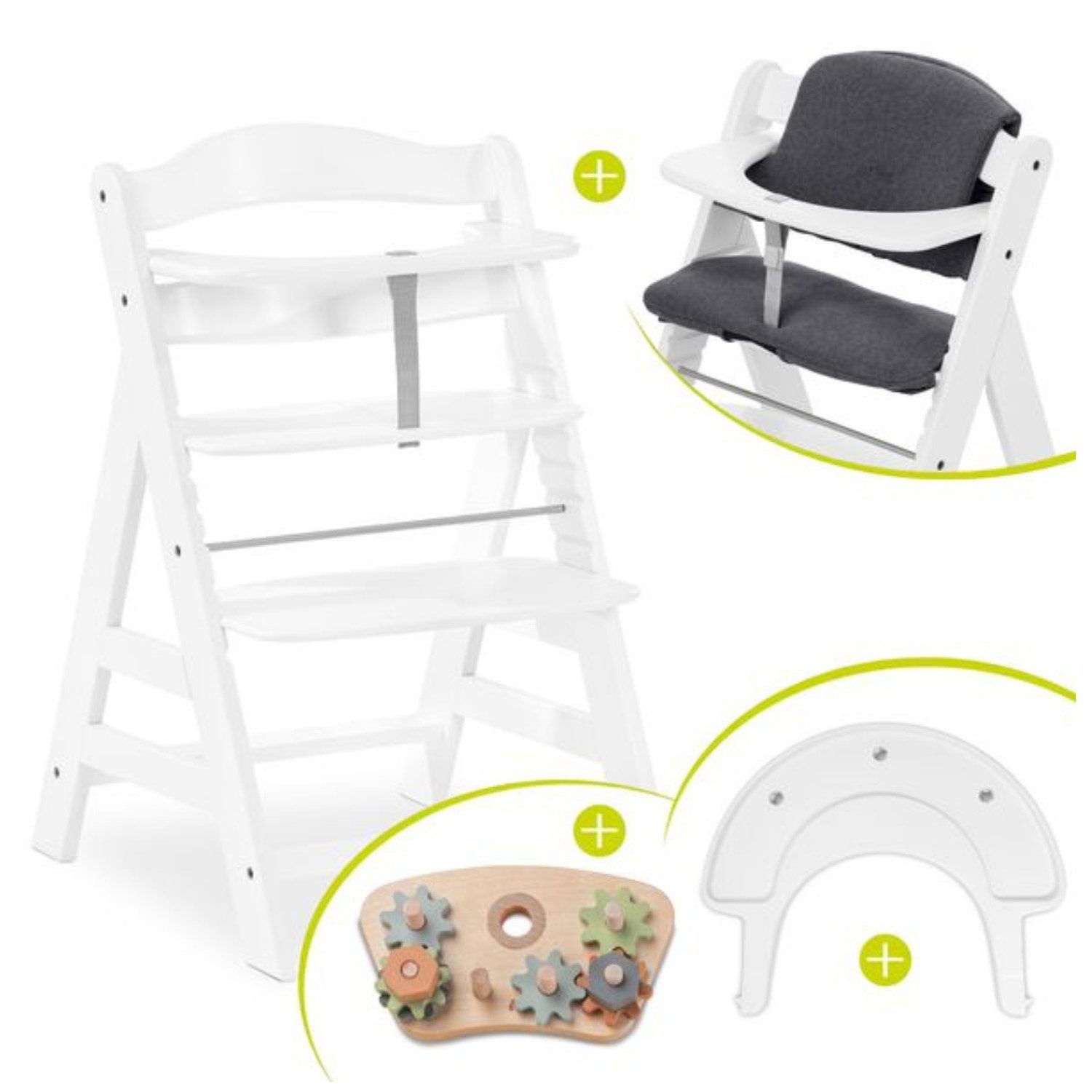 Hauck Hochstuhl Alpha Plus, Holz Kinderhochstuhl mit Sitzauflage, Play Tray Basis & Spielaufsatz