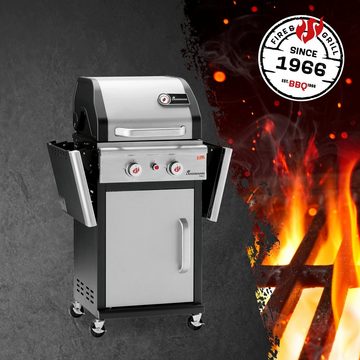 LANDMANN Gasgrill Triton PTS 2.0 doppelwandigem Deckelthermometer silber, Kompakt BBQ