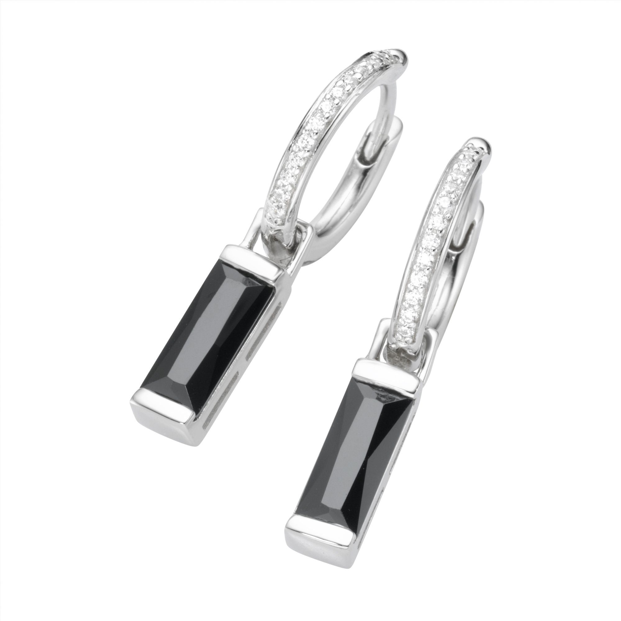 GIORGIO MARTELLO MILANO Paar Creolen mit Behang, Zirkonia weiß und schwarz, Silber 925