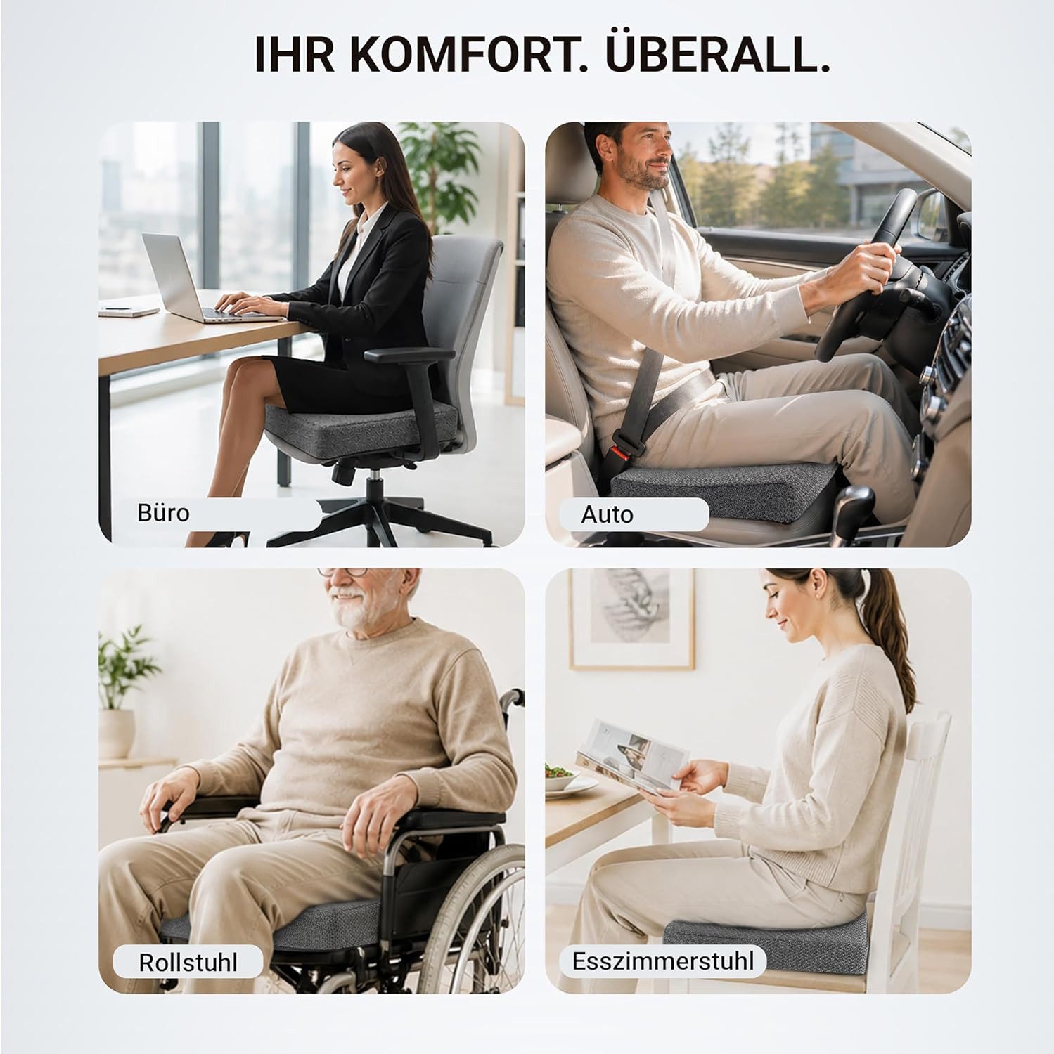 Stoffschmiede Sitzkissen Sitzerhöhung - orthopädisches Sitzkissen mit Memory Foam - 40x40x10cm, Ergonomisches Sitzkissen Stuhl als Sitzerhöhung und Aufstehhilfe – Bild 5 von 5