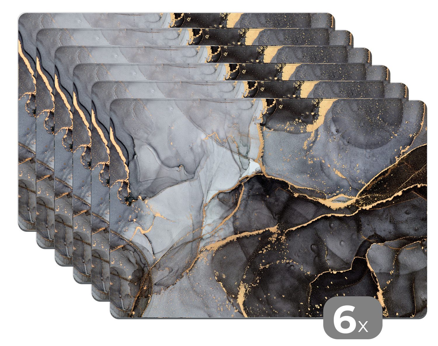 MuchoWow Platzset Marmoroptik/print - Gold - Grau, (6-St), Platzsets, Tischset, Abwaschbar, Tischsets, Platzdeckchen