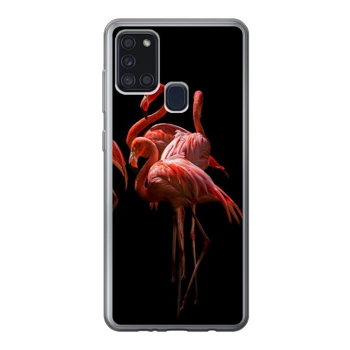 MuchoWow Handyhülle Flamingos - Vögel - Federn - Schwarz Handyhülle Samsung Galaxy A21s Smartphone-Bumper Print Handy