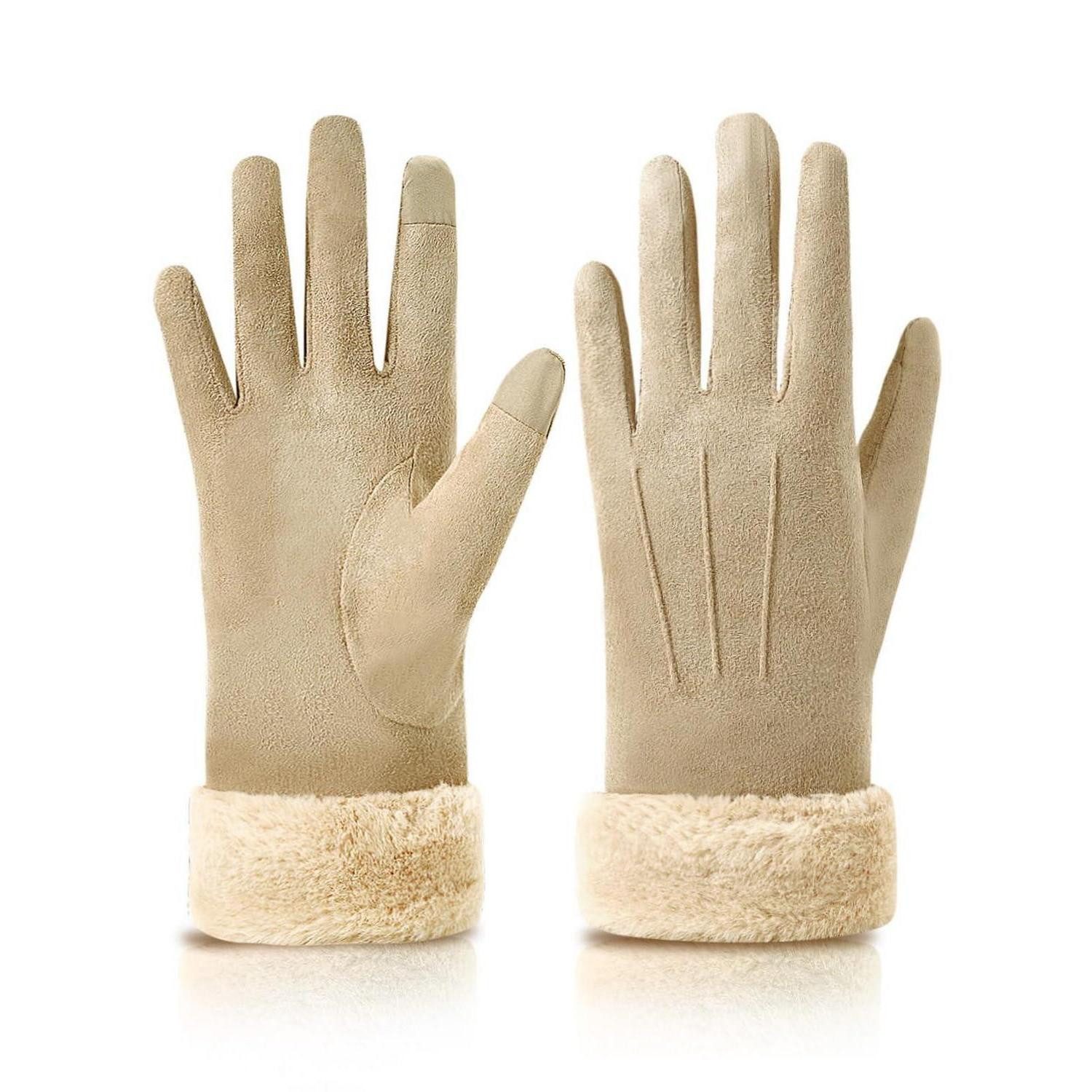 LuxusKollektion Fleecehandschuhe Handschuhe Damen Winter Khaki (1-St)