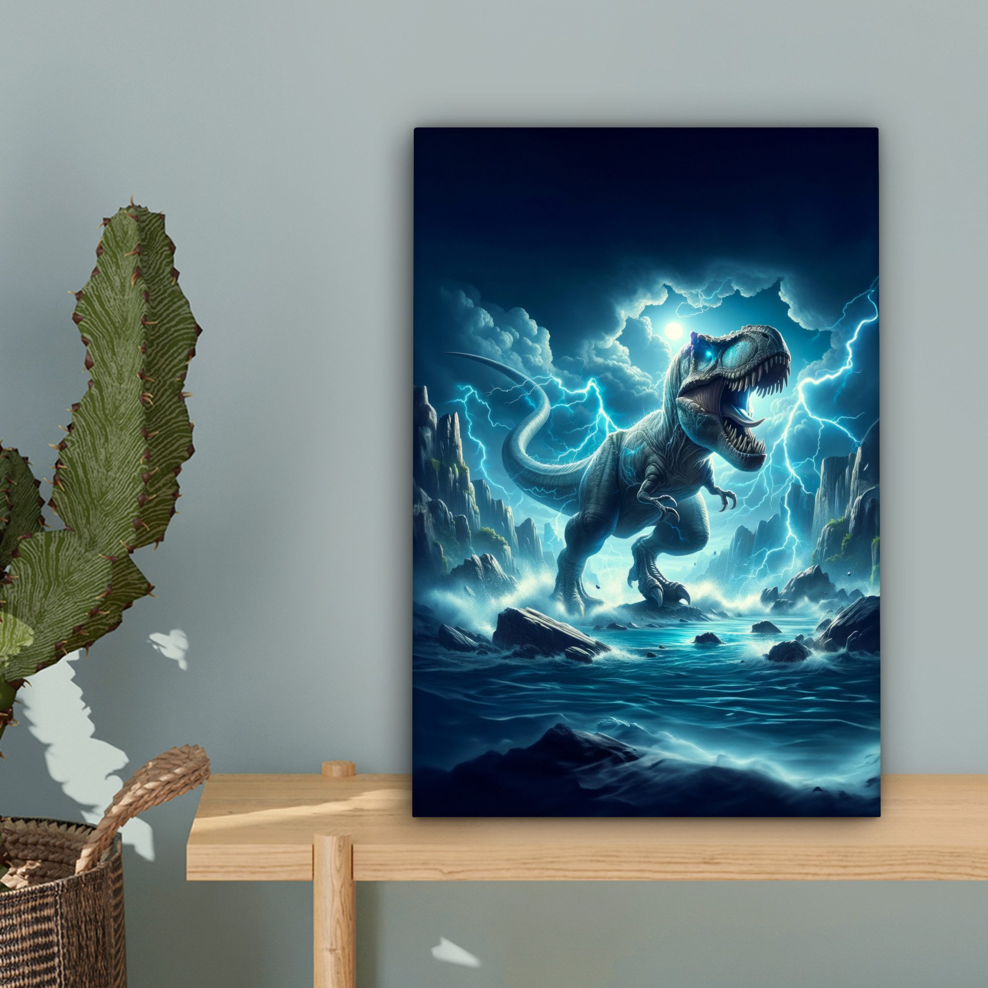 OneMillionCanvasses® Leinwandbild Dino - Blau - Jungen, Fotodruck (1 St), Teenager Zimmer Bild, Jugendzimmer Deko, Kinder Wanddeko, 20x30 cm – Bild 3 von 5