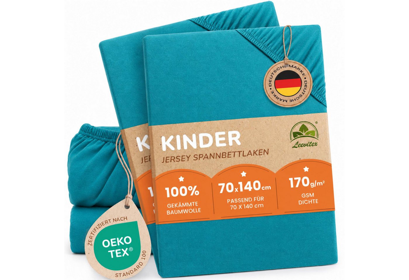 leevitex® Spannbettlaken für Kinderbetten, 2er-Set, 70 x 140 cm, Steghöhe 15 cm, Jersey, Gummizug: rundum, (2 Stück), verschiedene Farben, OEKO-TEX® STANDARD 100 zertifiziert