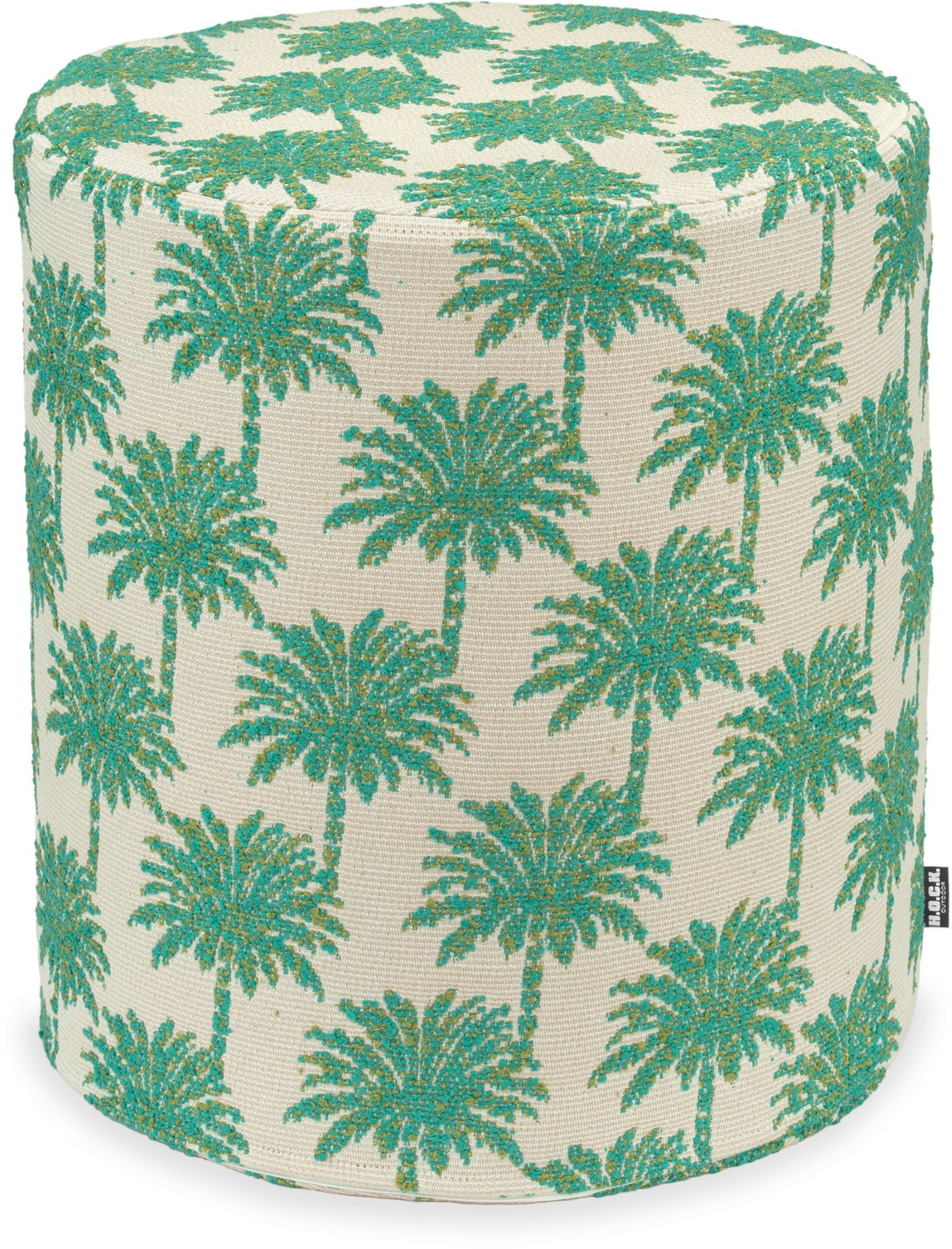 H.O.C.K. Sitzhocker H.O.C.K. Vamosa Palms Outdoor Hocker ø40x45cm rund türkis-green Palmen, Hocker, Sitzhocker, Pouf Hocker, Barhocker - wetterfest, vielseitig