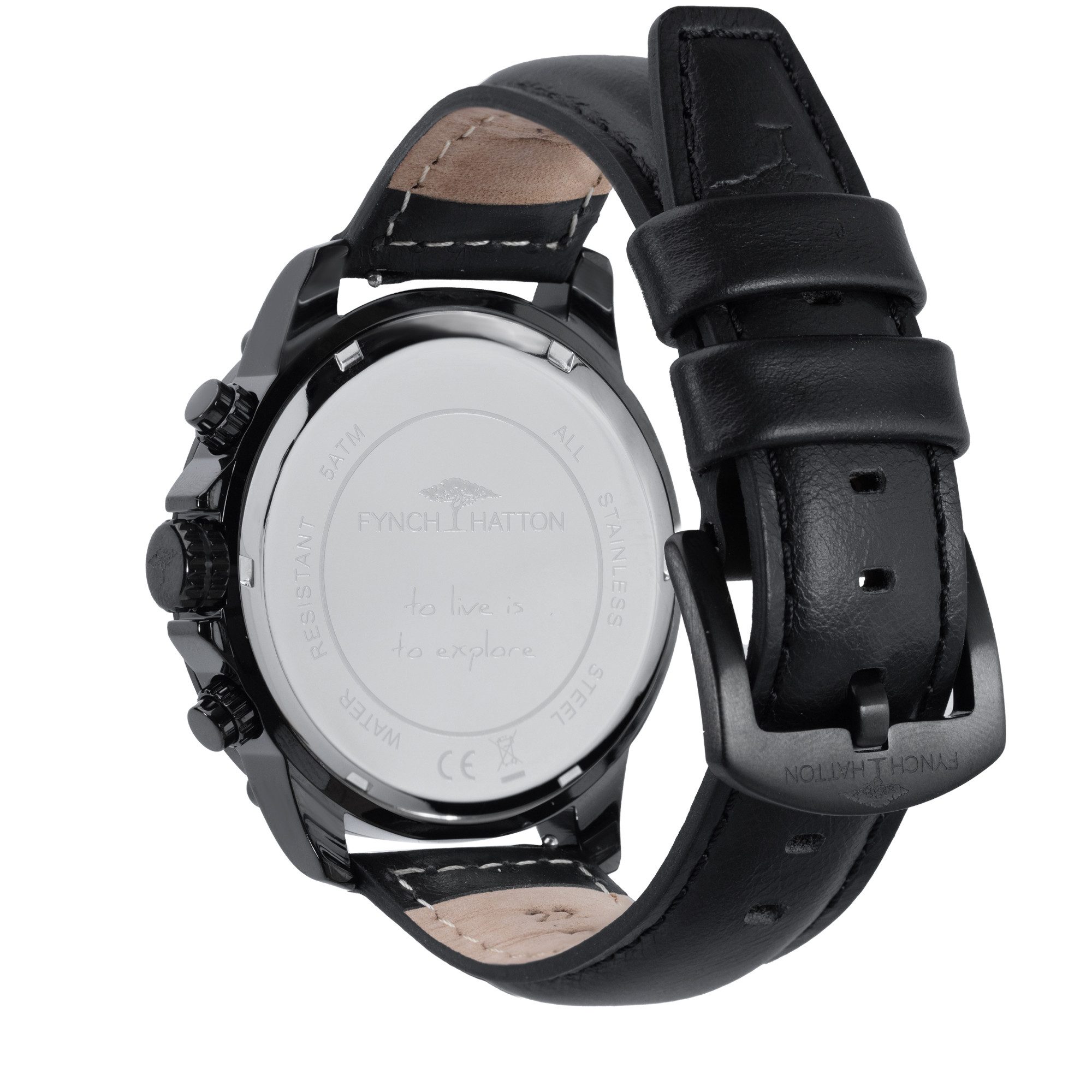 FYNCH-HATTON Chronograph FHT-0006-LC, Quarzuhr, Armbanduhr, Herrenuhr, Lederarmband, analog, Tag