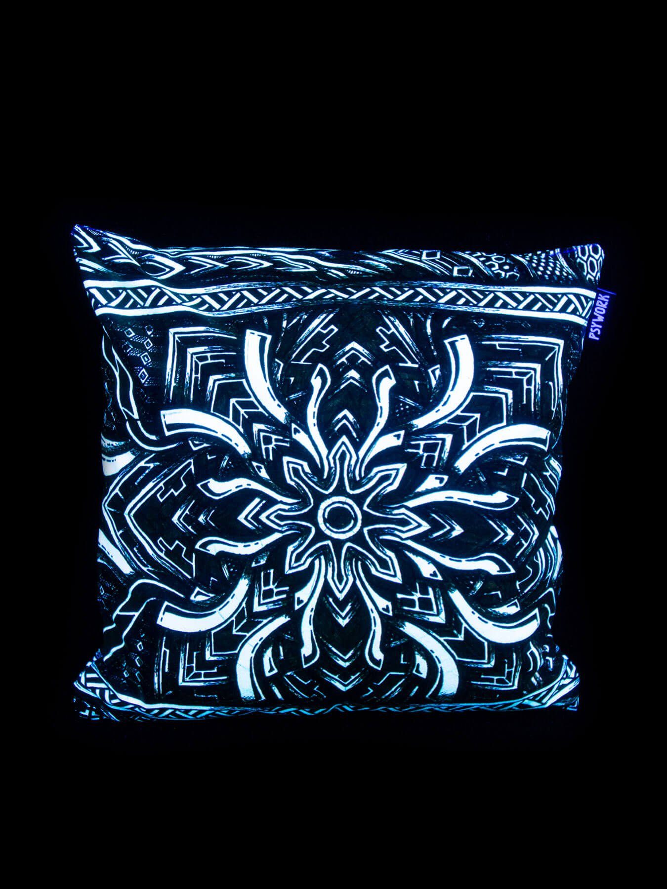 Schwarzlicht Dekokissen Neon unter PSYWORK leuchtet PSYWORK Kissen Portal", 40x40cm, "Dark Schwarzlicht UV-aktiv,