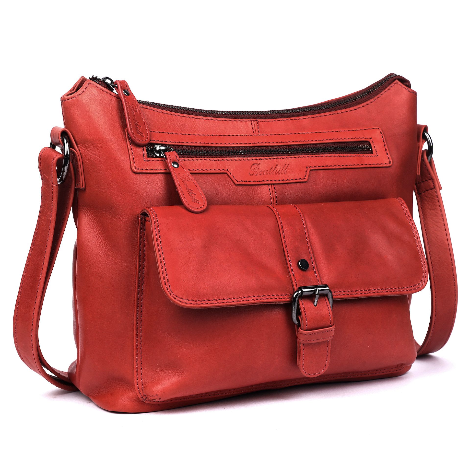 Benthill Handtasche Damen Echt Leder Umhängetasche Vintage Bag Shopper Schultertasche, Schultergurt / Umhängegurt Reißverschlussfach