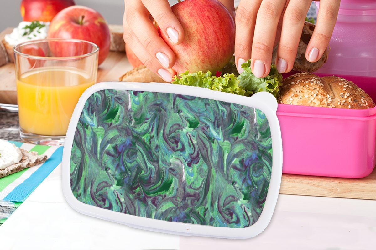MuchoWow Lunchbox Abstrakt - Kunststoff, (2-tlg), - Kinder, Muster, Kunststoff Farbe - für rosa Snackbox, Marmor Brotbox Mädchen, Brotdose Erwachsene