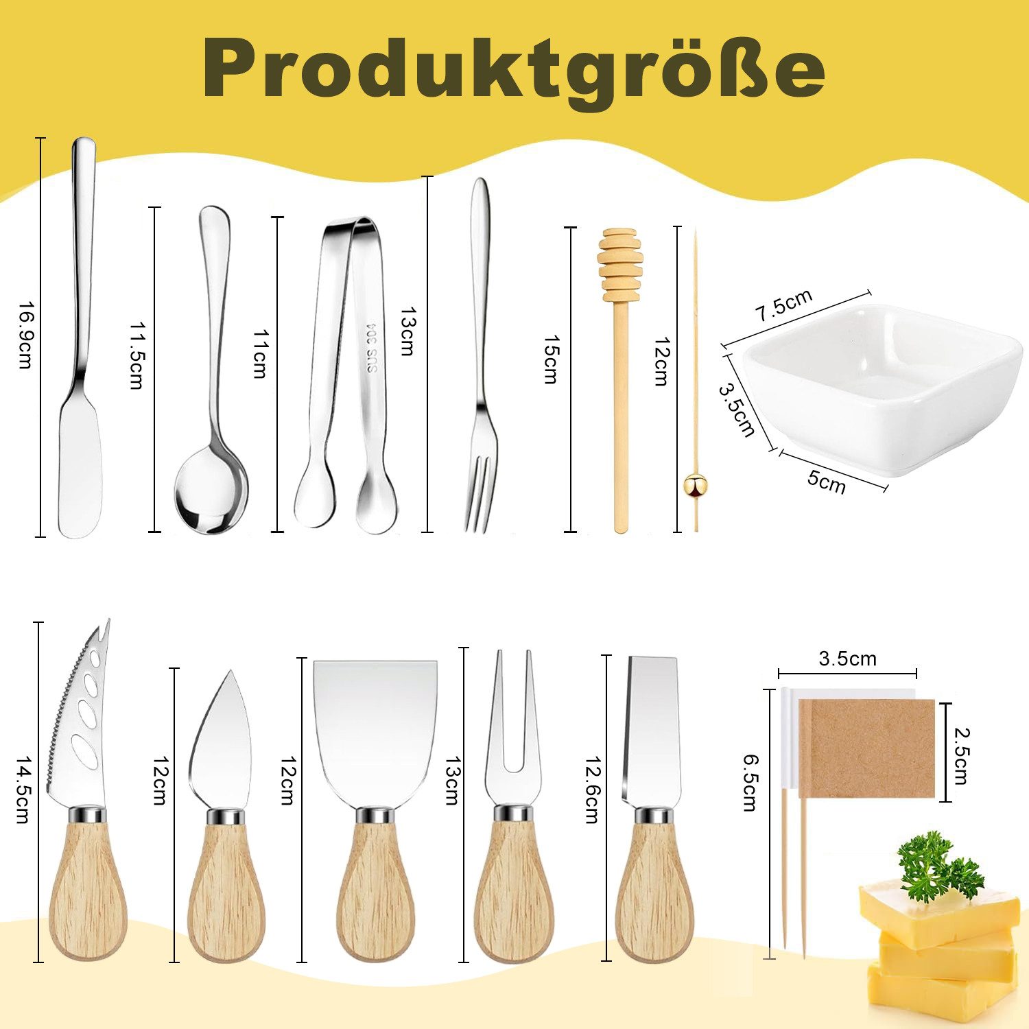 Refined Living Besteck-Set 95tlg Charcuterie Board Zubehör Käsemesser Set mit Holzgriff für Party, Edelstahl, Kochbesteck-Set Buttermesser-Set Geschirr Schüssel for Platter Making