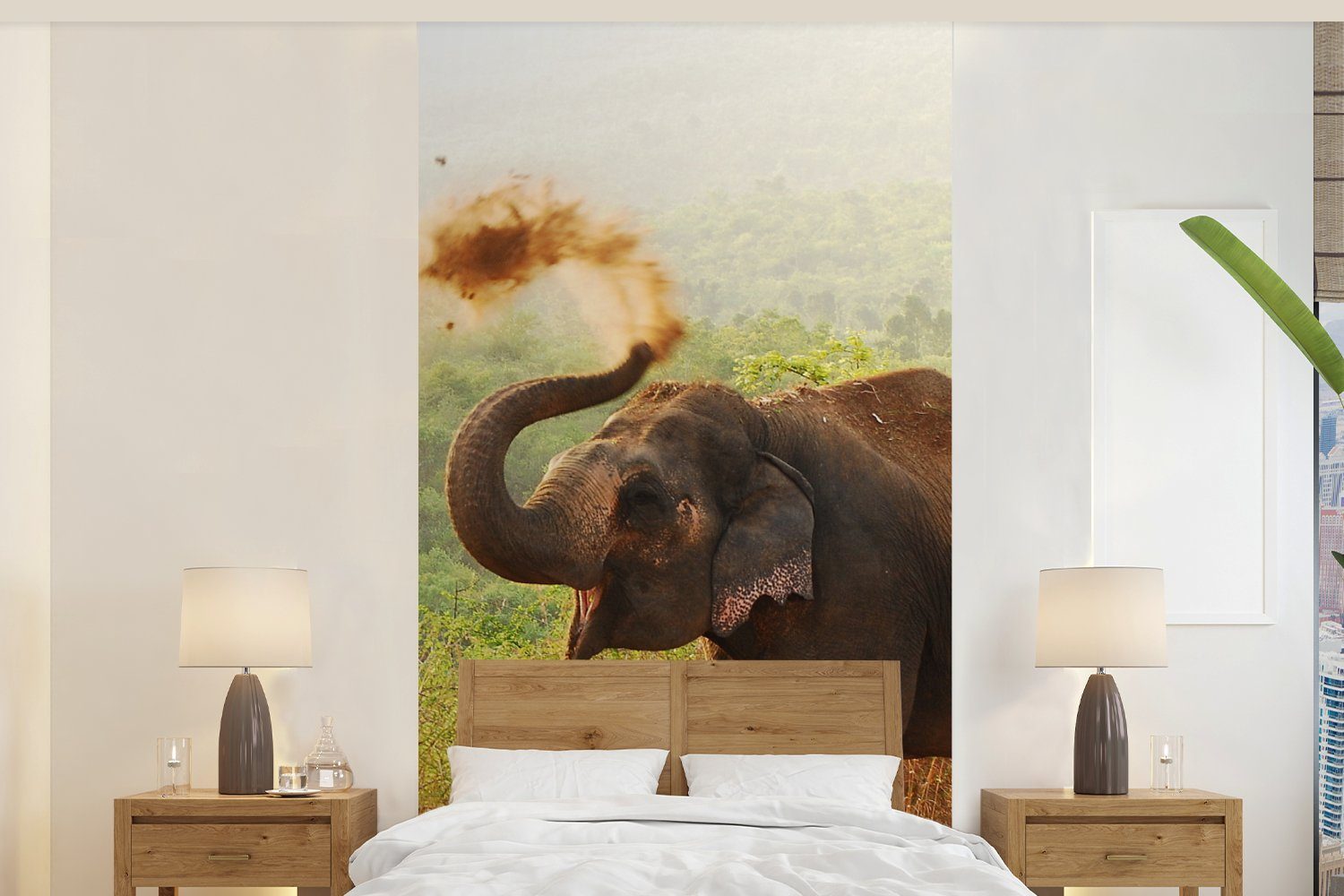 MuchoWow Fototapete Elefant - Tiere - Wald - Bäume, Matt, bedruckt, (2 St), Vliestapete für Wohnzimmer Schlafzimmer Küche, Fototapete