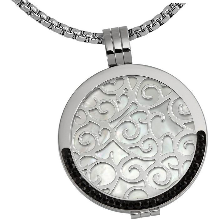 Amello Edelstahlketten-Set Amello Coin Set Ornament Damen Halskette (Coin Sets 4-tlg) Coin Sets (Ornament) ca. 80cm Edelstahl (Stainless Steel) Farbe: silber weiß schwarz