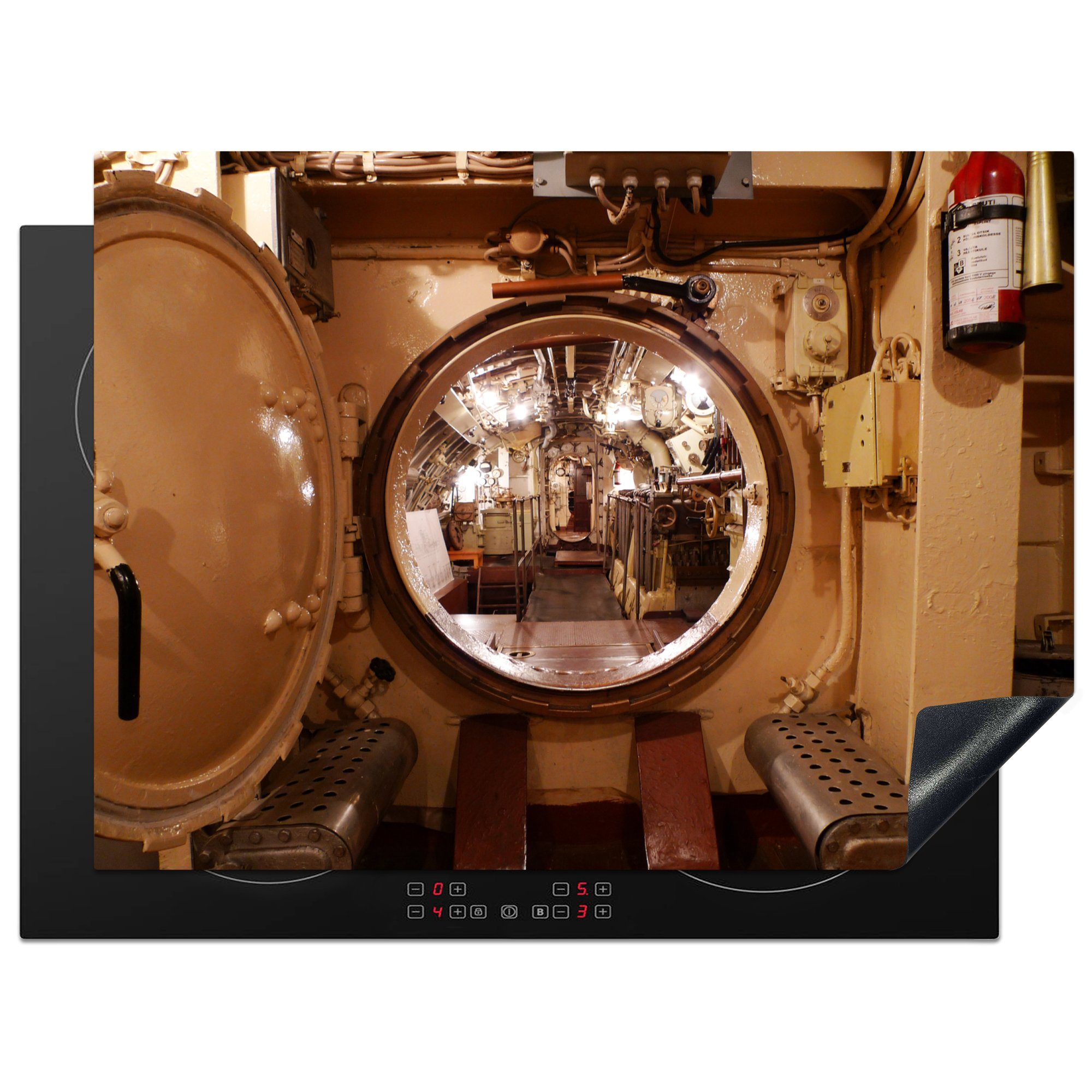 MuchoWow Herdblende-/Abdeckplatte Das Innere eines altmodischen U-Boots, Vinyl, (1 tlg), 70x52 cm, Mobile Arbeitsfläche nutzbar, Ceranfeldabdeckung
