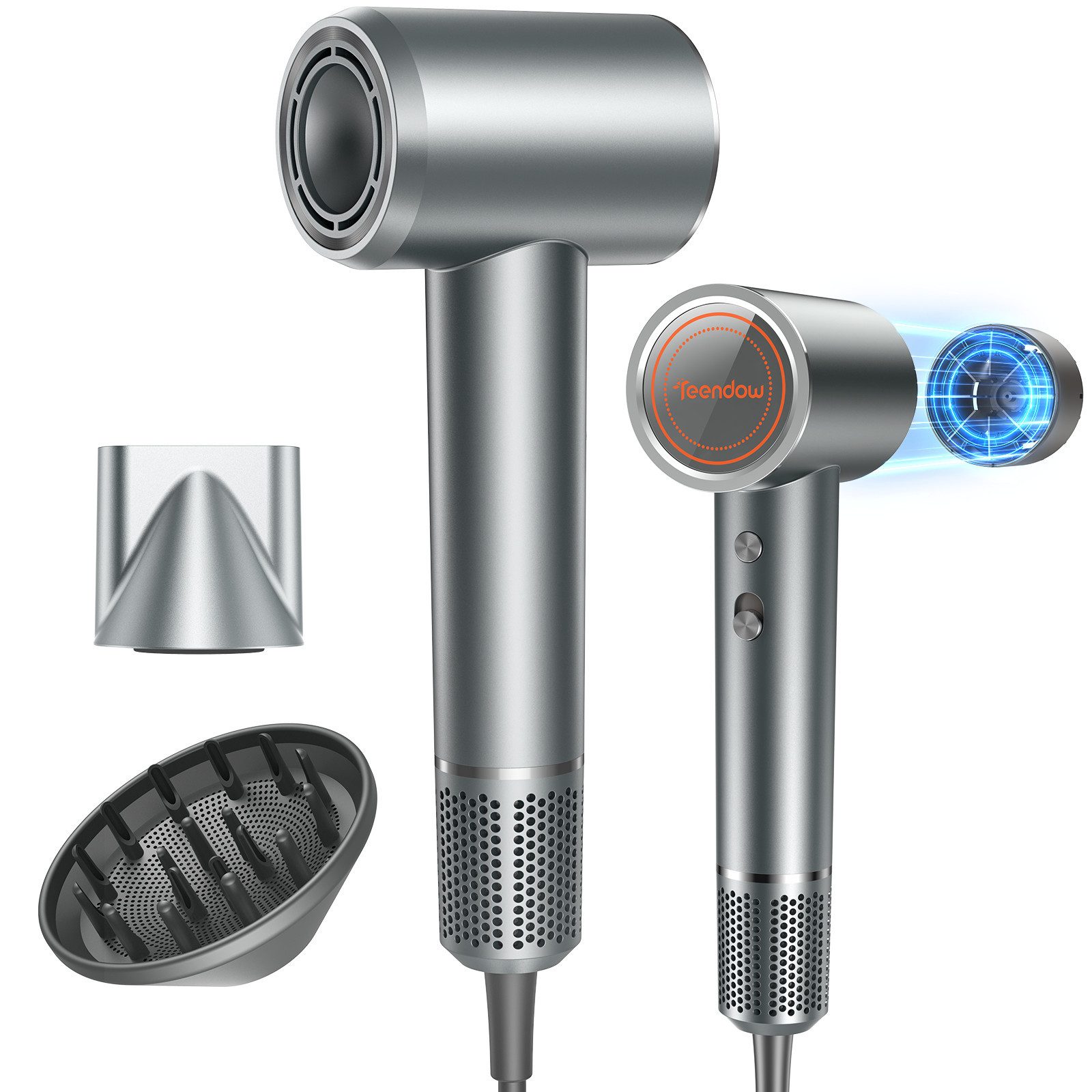 Teendow Haartrockner Haartrockner HD40 Hochgeschwindigkeit Diffusor LED-Anzeige Ionen, 1500 W, Magnetdüse, Diffusor, Ionen-Technologie, Leise Betriebslautstärke, Schnelltrocknung