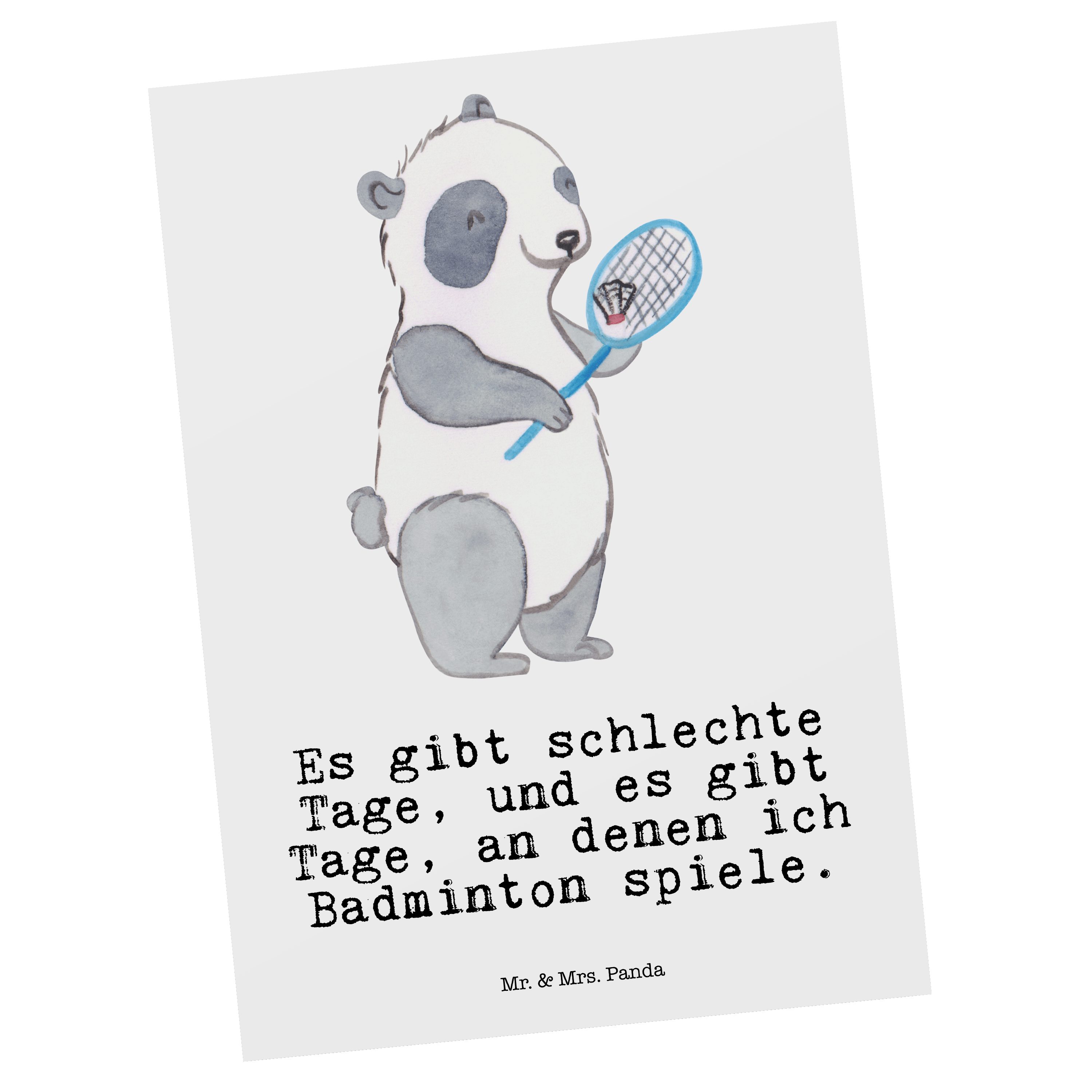 Mr. & Mrs. Panda Postkarte Panda Badminton Tage - Weiß - Geschenk, Geburtstagskarte, Schenken | Grußkarten