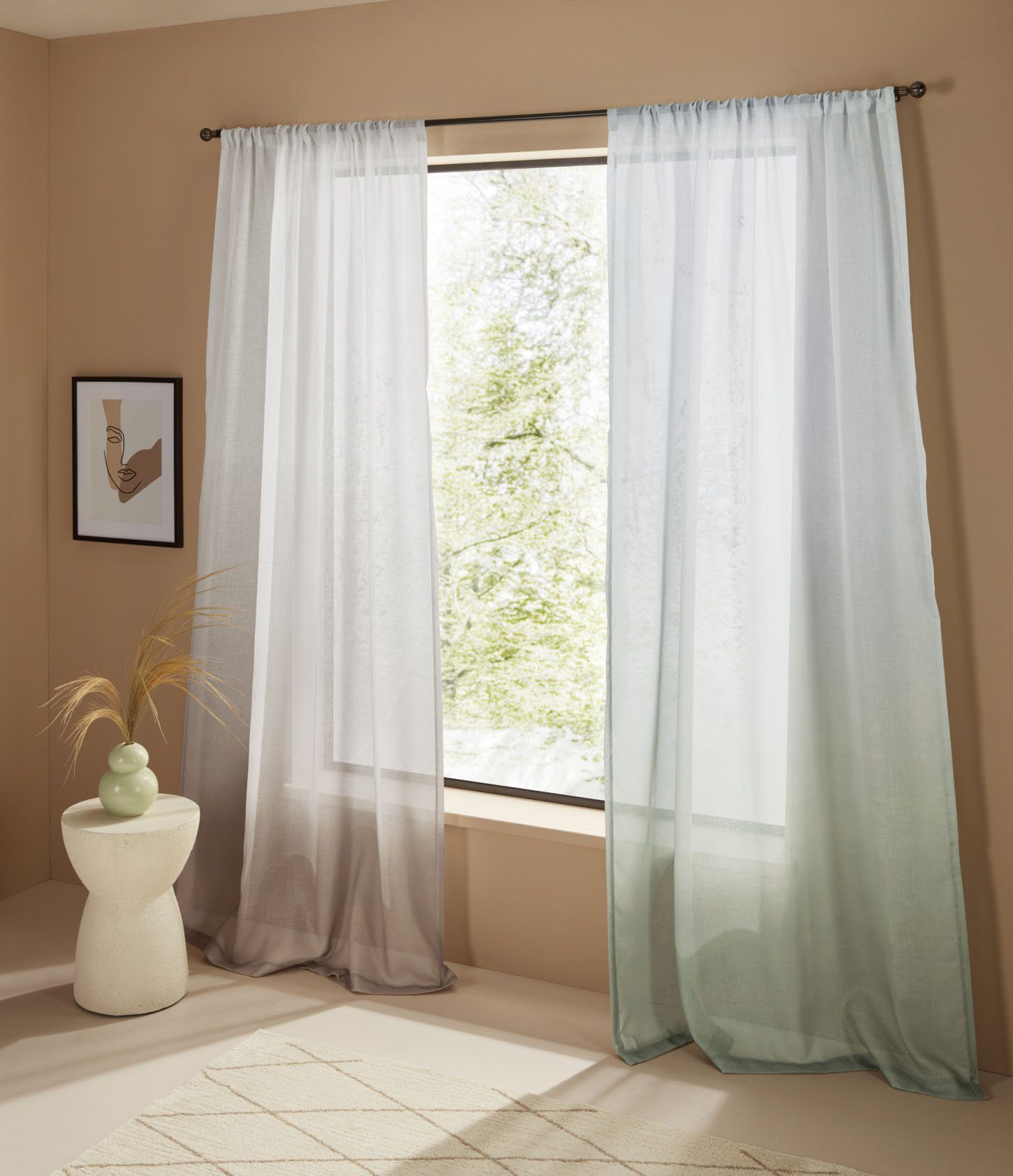 by Lena beige transparent, verschiedene Größen St), (1 Kaida, transparent, Farbverlauf, LeGer Gardine Polyester, Home Stangendurchzug Gercke, bedruckt,