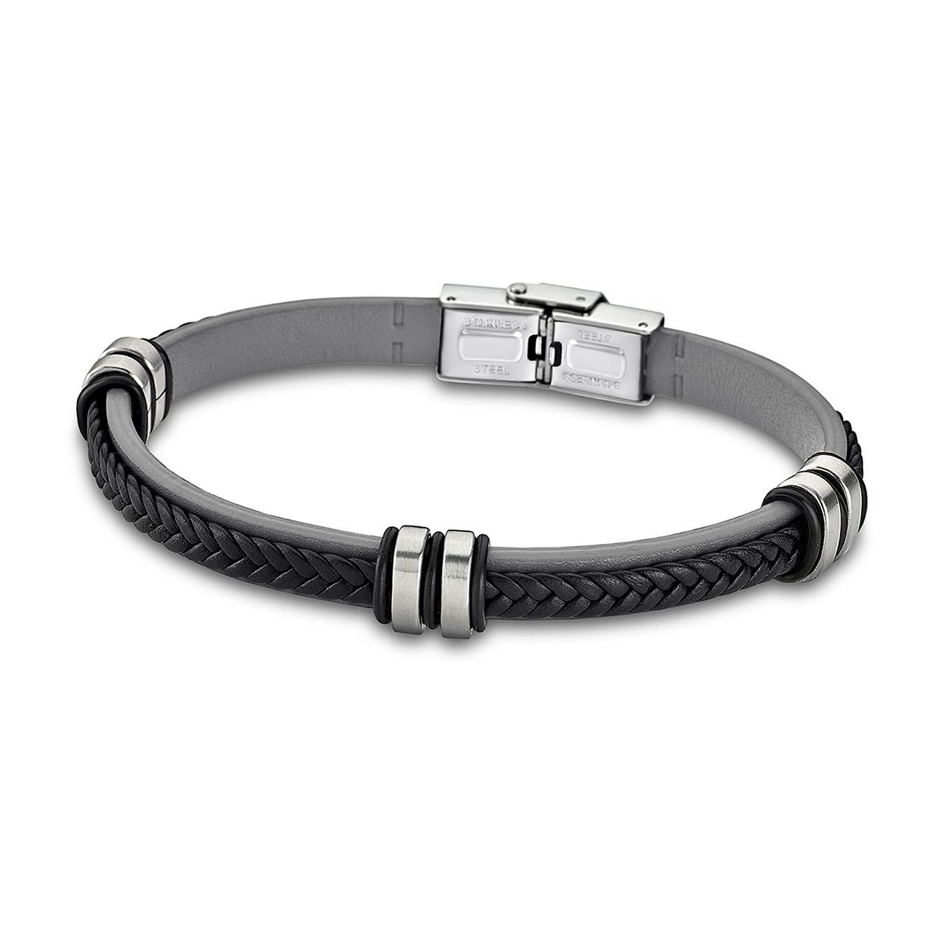 Lotus Style Armband Lotus Style Armband grau schwarz (Armband), für Damen, Herren aus Edelstahl (Stainless Steel), Echtleder