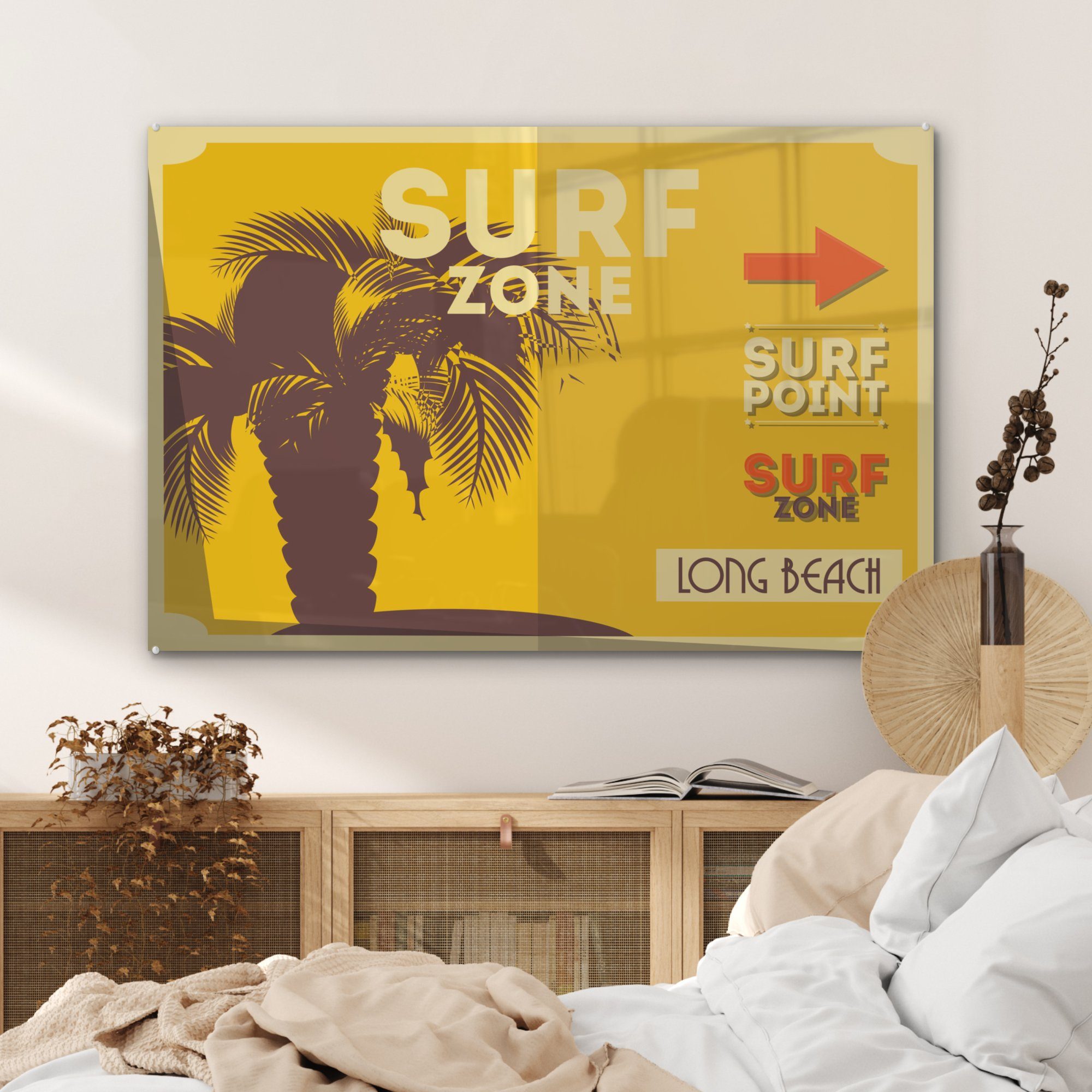 (1 "Surfzone" Schlafzimmer St), Wohnzimmer Acrylglasbild Acrylglasbilder gelb, in Abbildung & MuchoWow