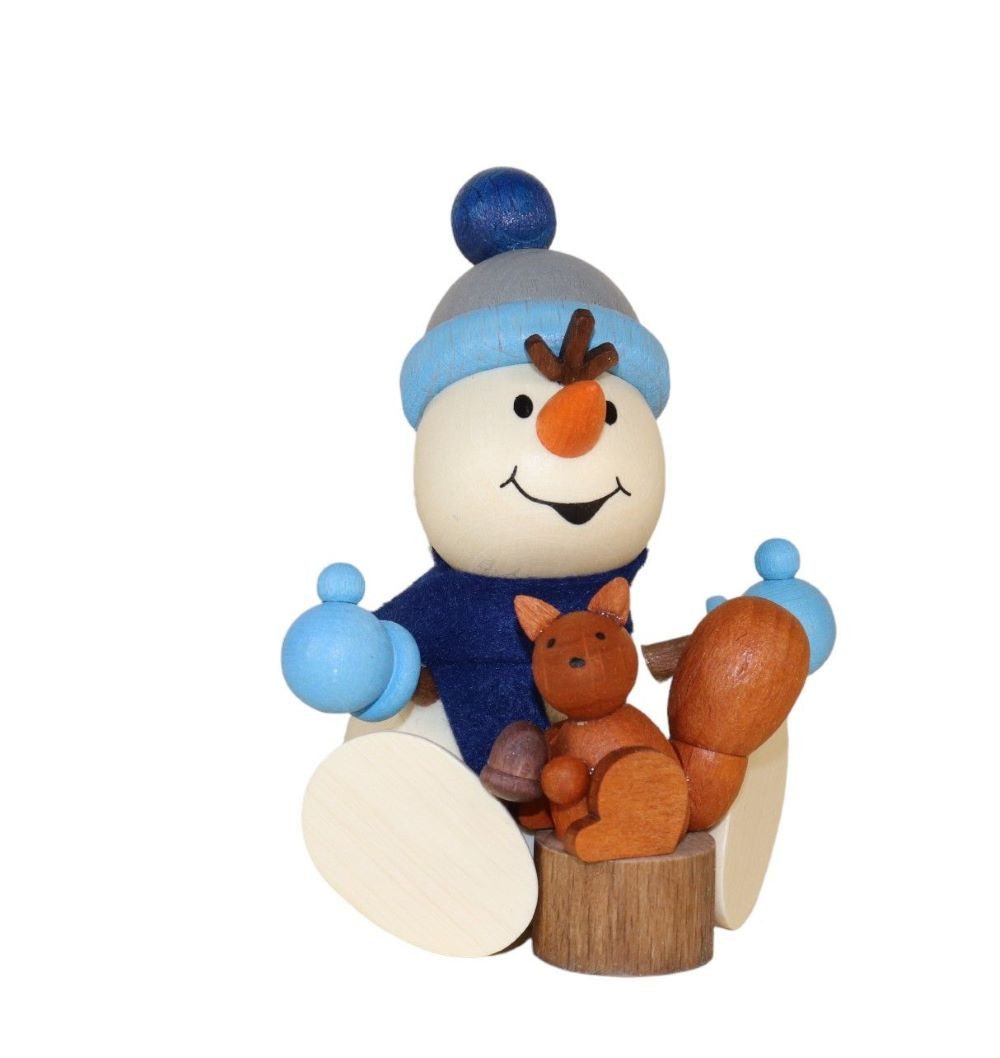 Ullrich Kunsthandwerk Schneemann kleiner Schneemann mit Eichhörnchen 8,5 cm in Geschenkbox