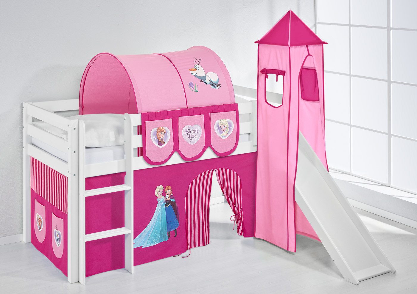 Lilokids Kinderbett Hochbett JELLE mit Vorhang günstig online kaufen