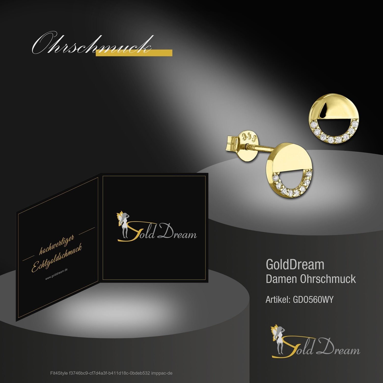 GoldDream Paar Ohrstecker GoldDream 333 GelbGold Ohrringe Zirkonia (Ohrstecker), Damen Ohrstecker Rund aus 333 Gelbgold - 8 Karat, Farbe: gold, weiß