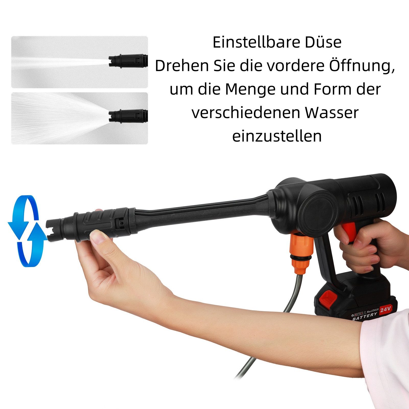 Rutaqian Akku-Hochdruckreiniger Verstellbare Düse 2 Batterien 1 Ladegerät mit Eimer Wasserleitung, Druck max: 50 bar, 300w Akku Hochdruckreiniger, Bürstenlose Tragbarer Hochdruckreiniger